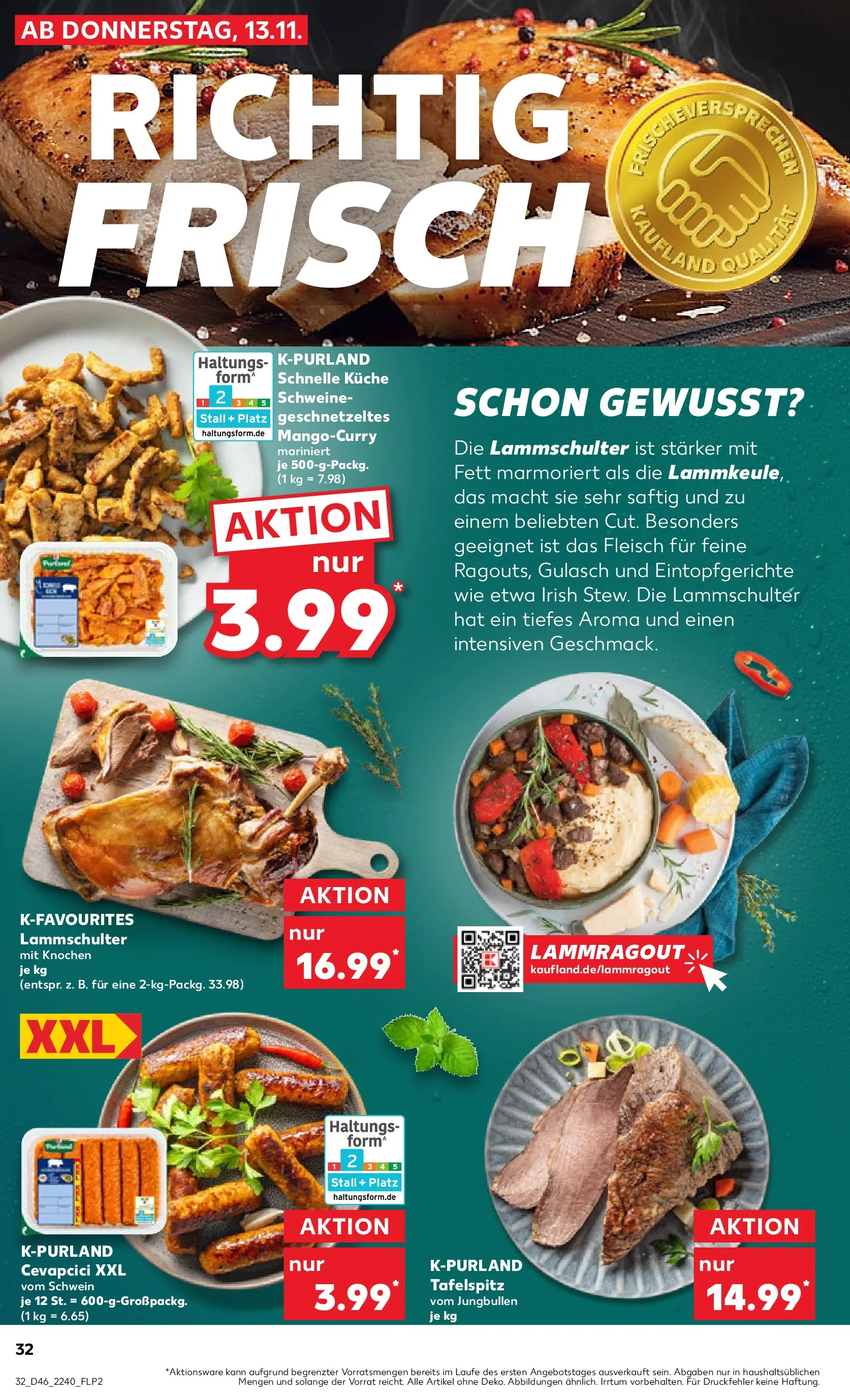 Prospekt Kaufland ab 12.11.2025 » Angebote Online zum Blättern | Seite: 40 | Produkte: Tafelspitz, Küche, Gulasch, Fleisch