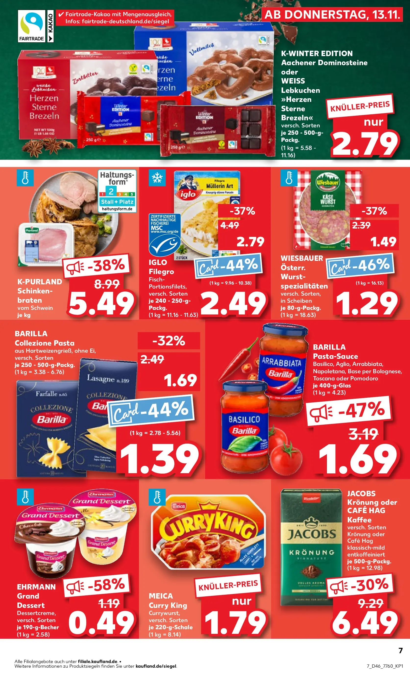 Prospekt Kaufland ab 12.11.2025 » Angebote Online zum Blättern | Seite: 7 | Produkte: Ehrmann grand dessert, Iglo, Wurst, Schinken