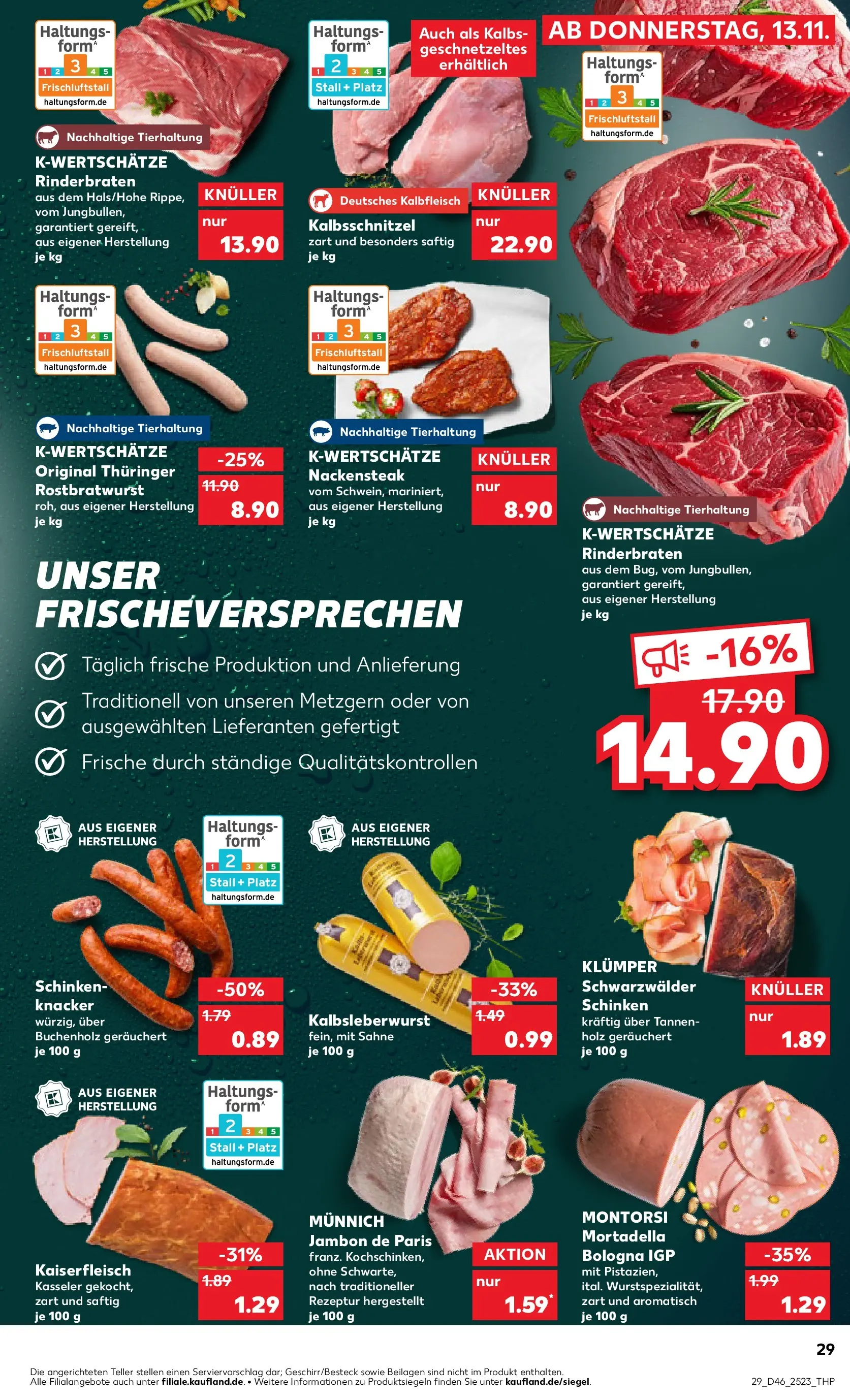 Prospekt Kaufland ab 13.11.2025 » Angebote Online zum Blättern | Seite: 29 | Produkte: Rinderbraten, Schinken, Steak, Sahne