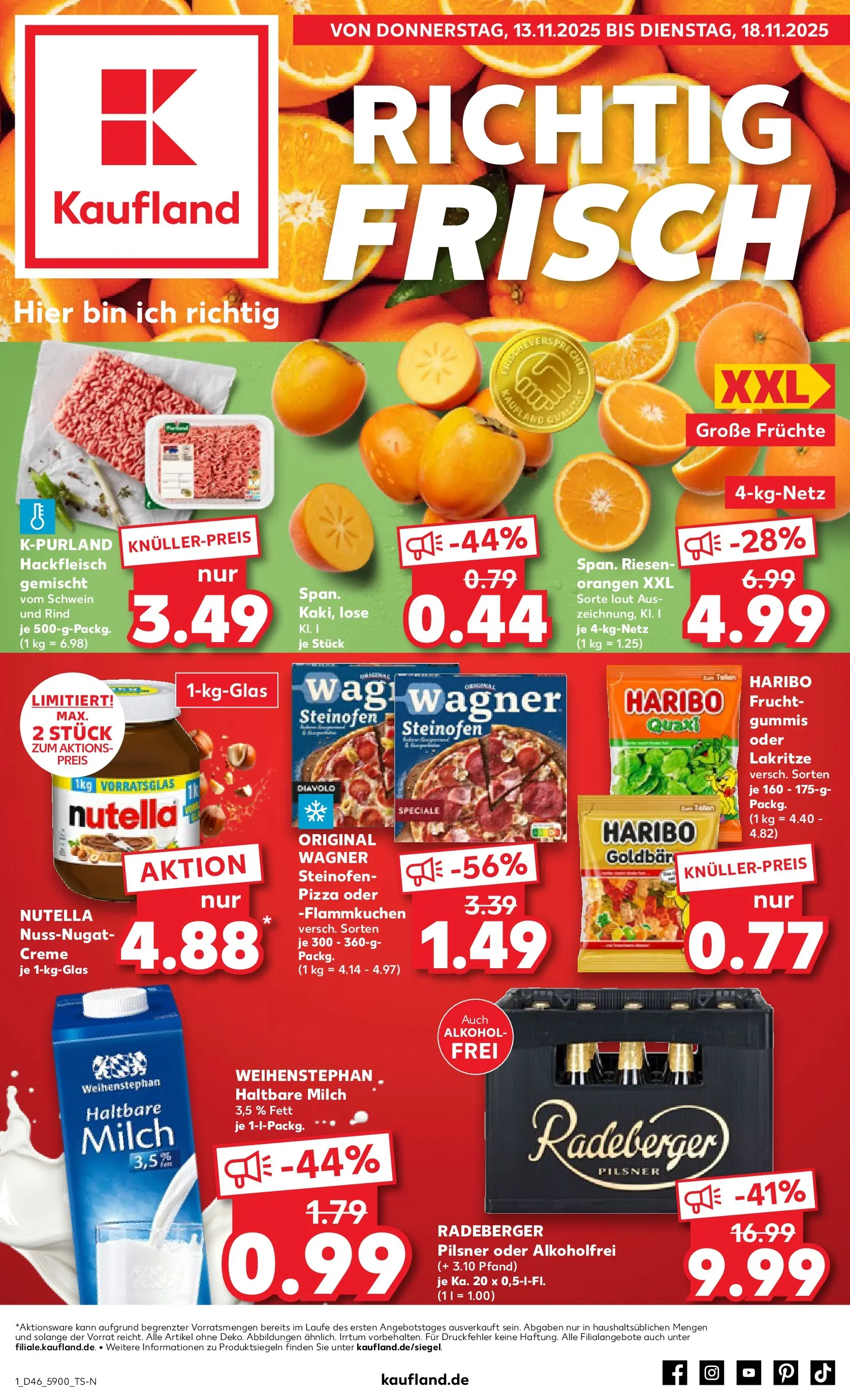Prospekt Kaufland ab 13.11.2025 » Angebote Online zum Blättern | Seite: 1 | Produkte: Haribo, Creme, Pizza, Radeberger pilsner