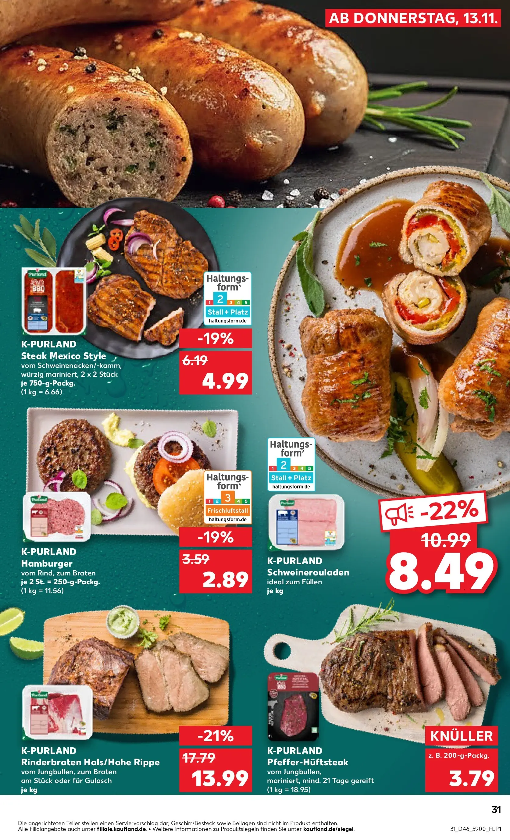 Prospekt Kaufland ab 13.11.2025 » Angebote Online zum Blättern | Seite: 31 | Produkte: Rinderbraten, Gulasch, Steak