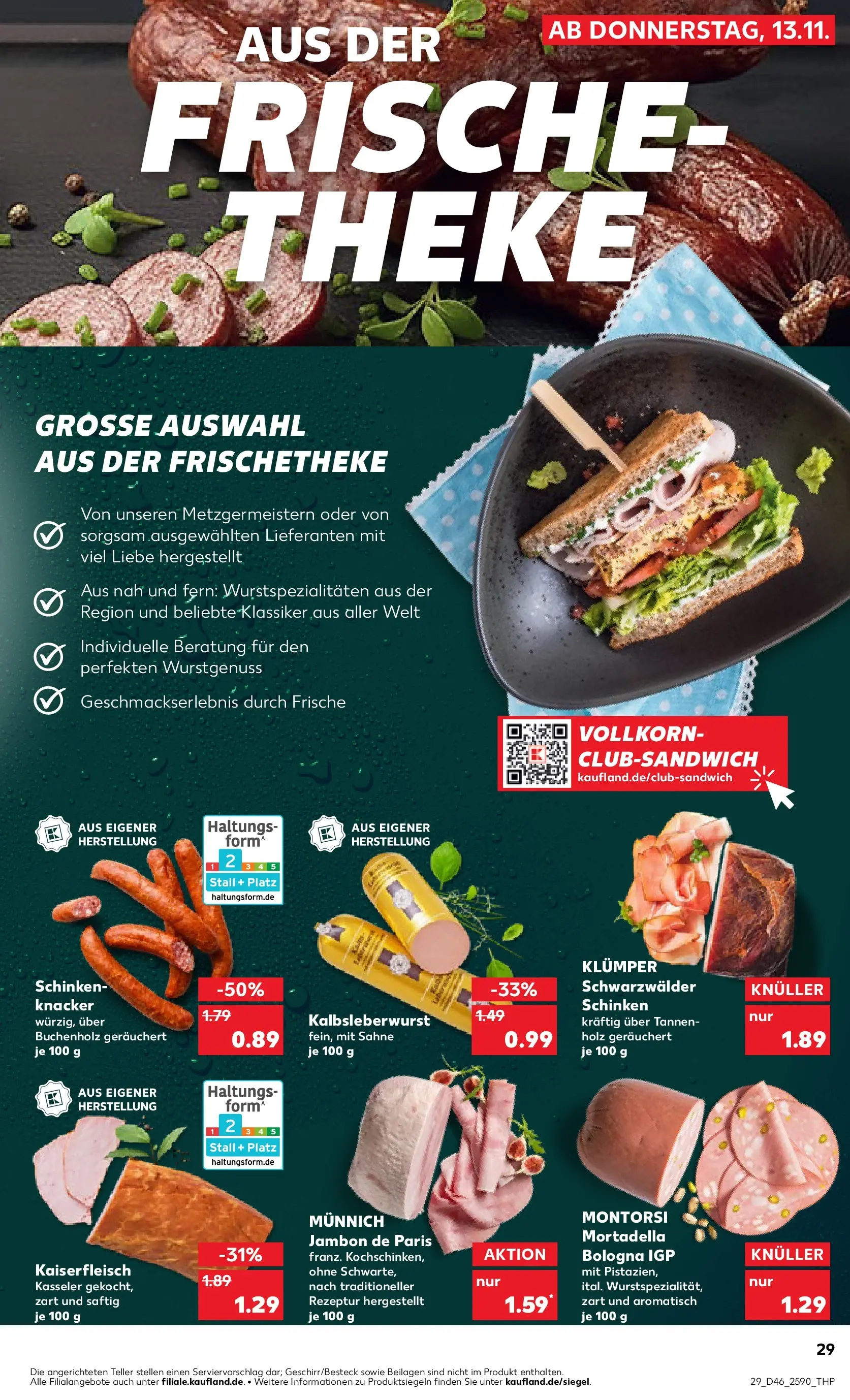 Prospekt Kaufland ab 12.11.2025 » Angebote Online zum Blättern | Seite: 29 | Produkte: Theke, Schinken, Sahne