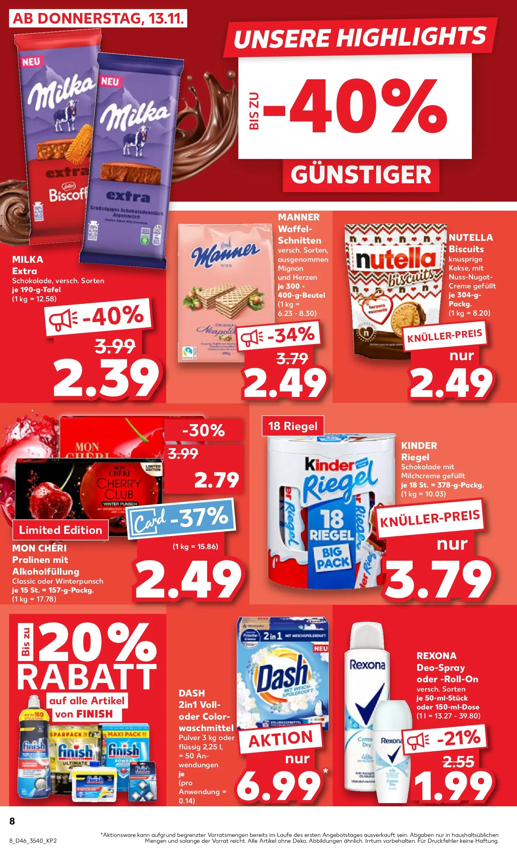 Prospekt Kaufland ab 12.11.2025 » Angebote Online zum Blättern | Seite: 8 | Produkte: Kinder schokolade, Finish, Milka, Creme