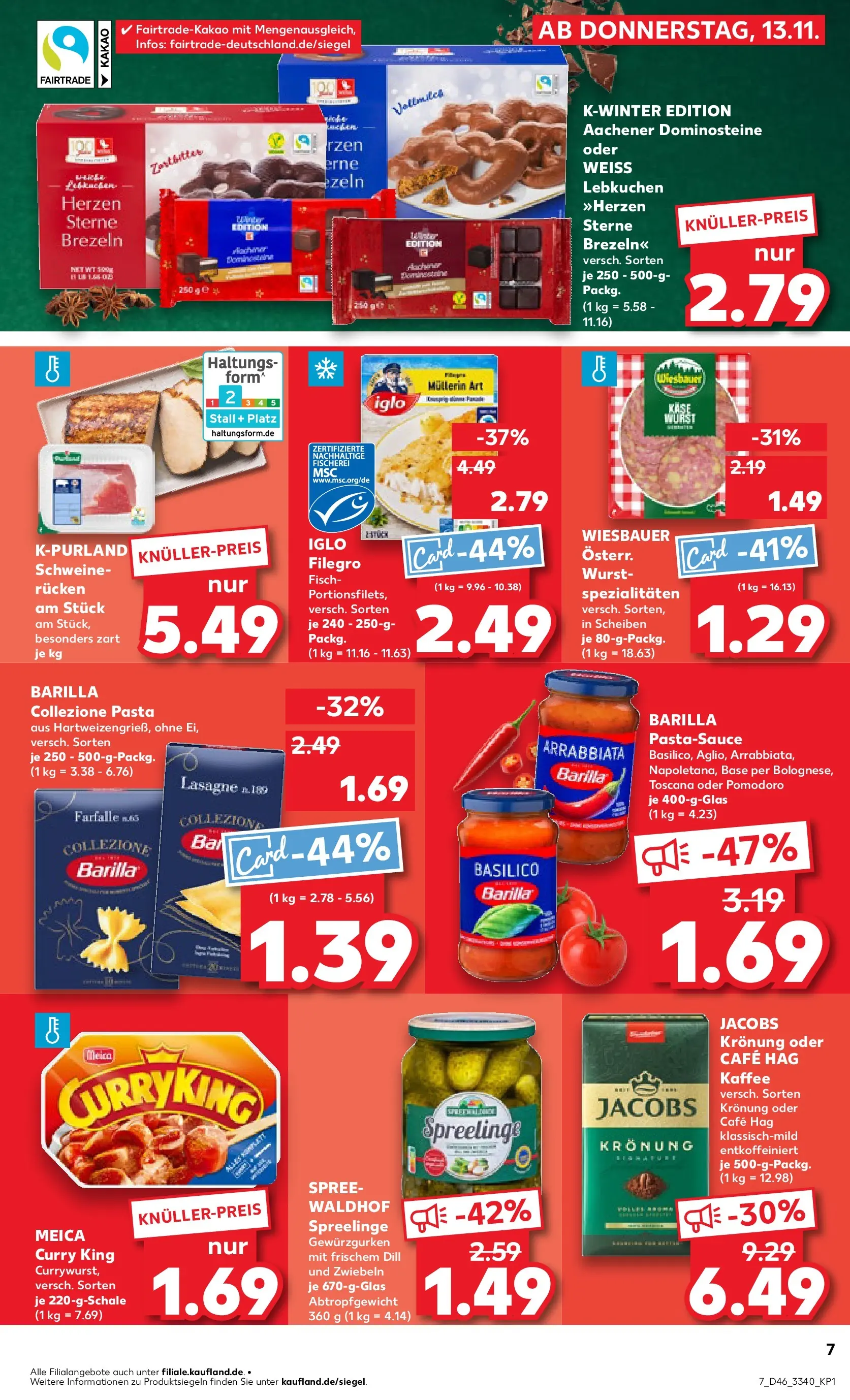 Prospekt Kaufland ab 13.11.2025 » Angebote Online zum Blättern | Seite: 7 | Produkte: Barilla, Iglo, Wurst, Pasta