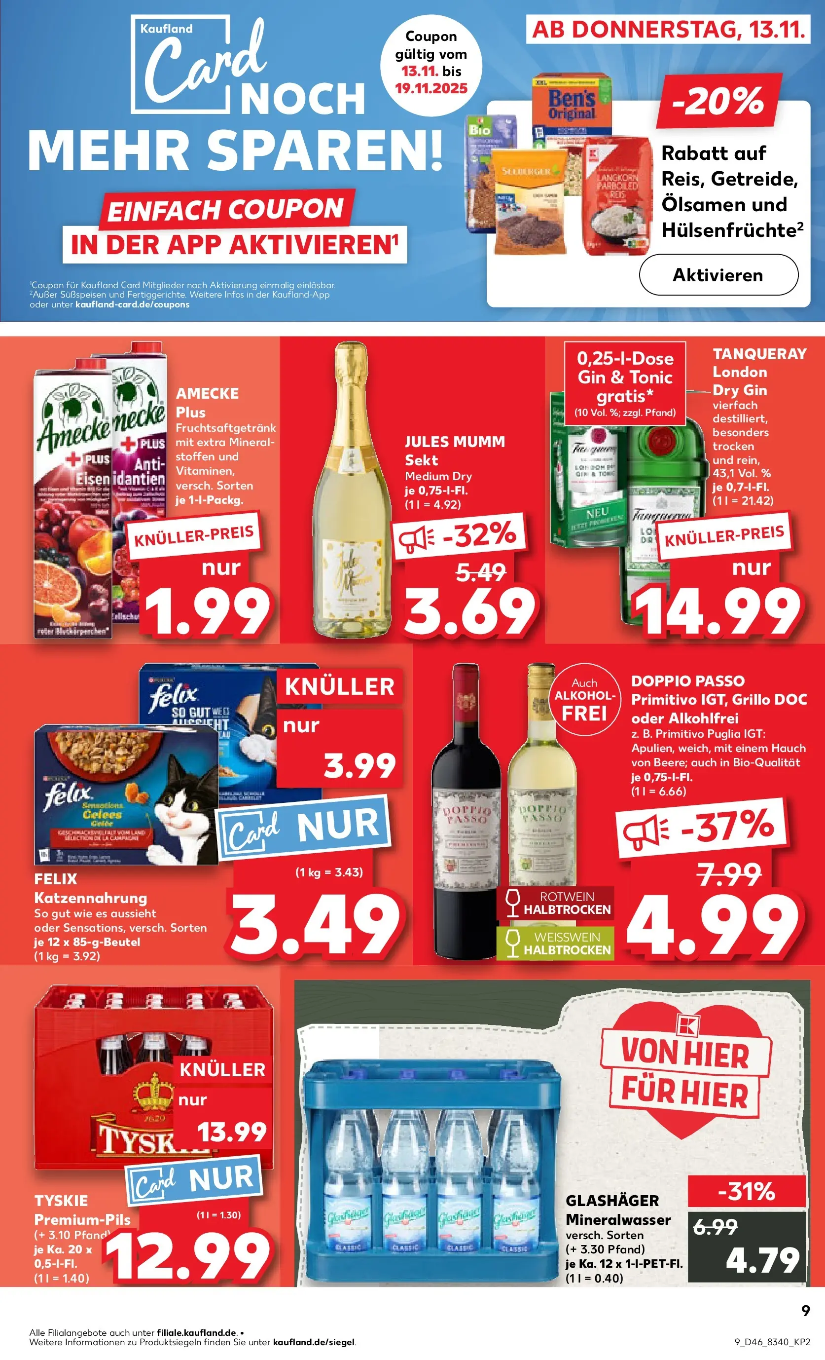 Prospekt Kaufland ab 13.11.2025 » Angebote Online zum Blättern | Seite: 9 | Produkte: Mumm sekt, Sekt, Mineralwasser, Doppio Passo