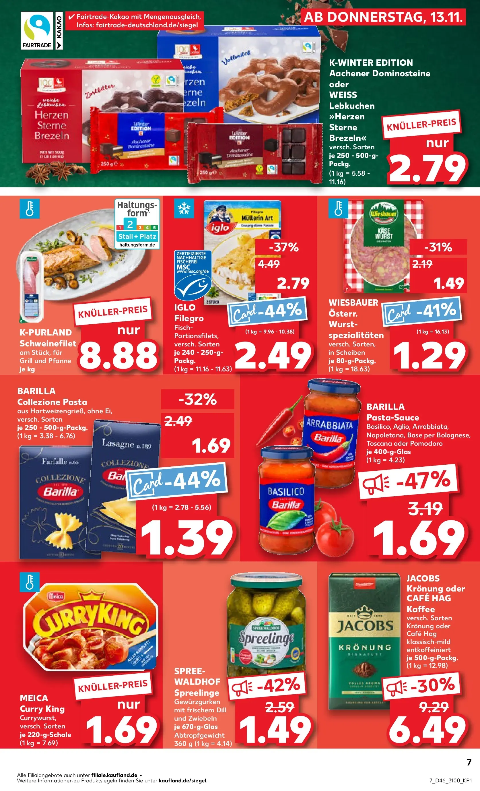 Prospekt Kaufland ab 12.11.2025 » Angebote Online zum Blättern | Seite: 7 | Produkte: Meica, Schweinefilet, Wurst, Pasta