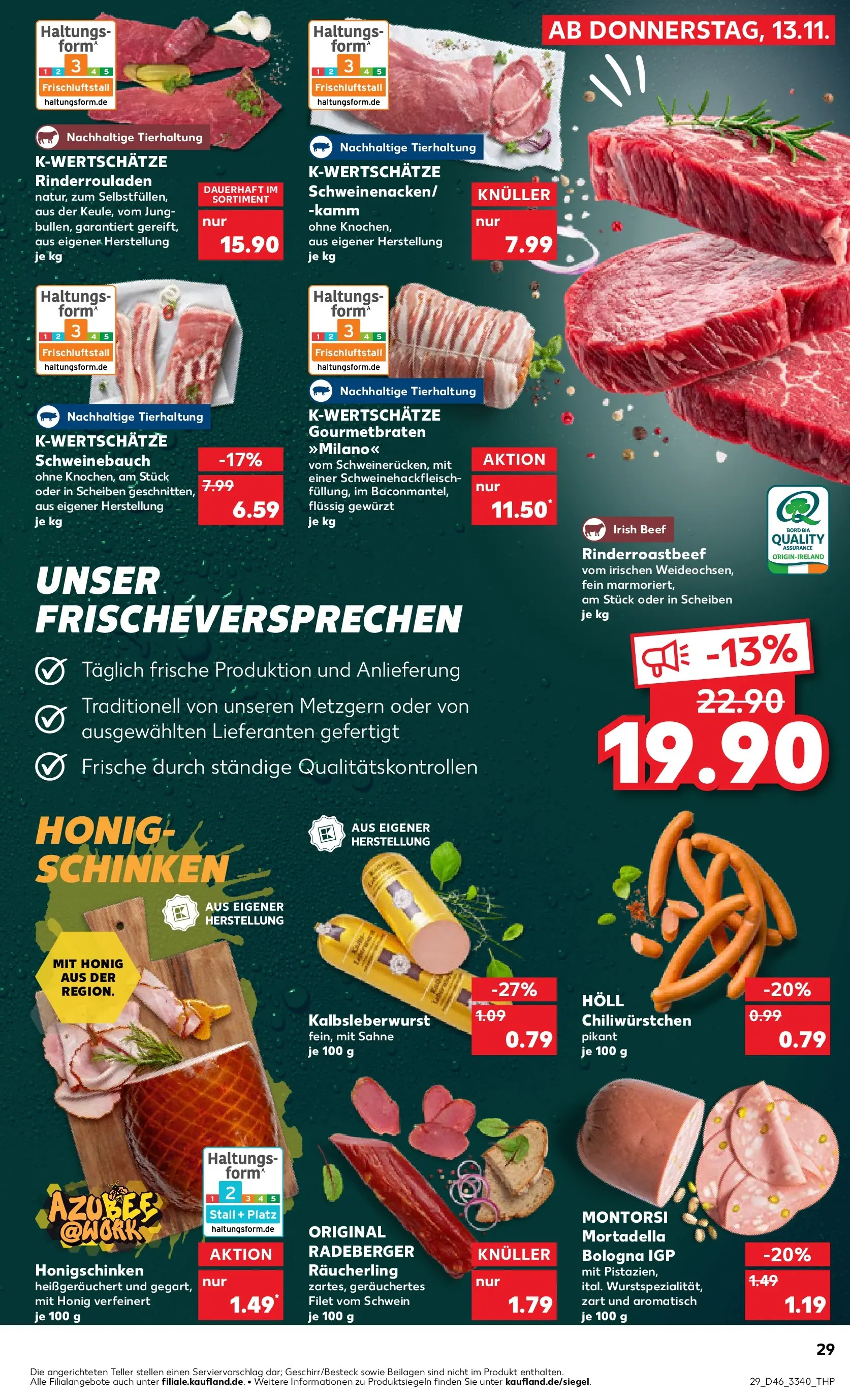 Prospekt Kaufland ab 13.11.2025 » Angebote Online zum Blättern | Seite: 29 | Produkte: Schweinebauch, Chili, Schinken, Sahne