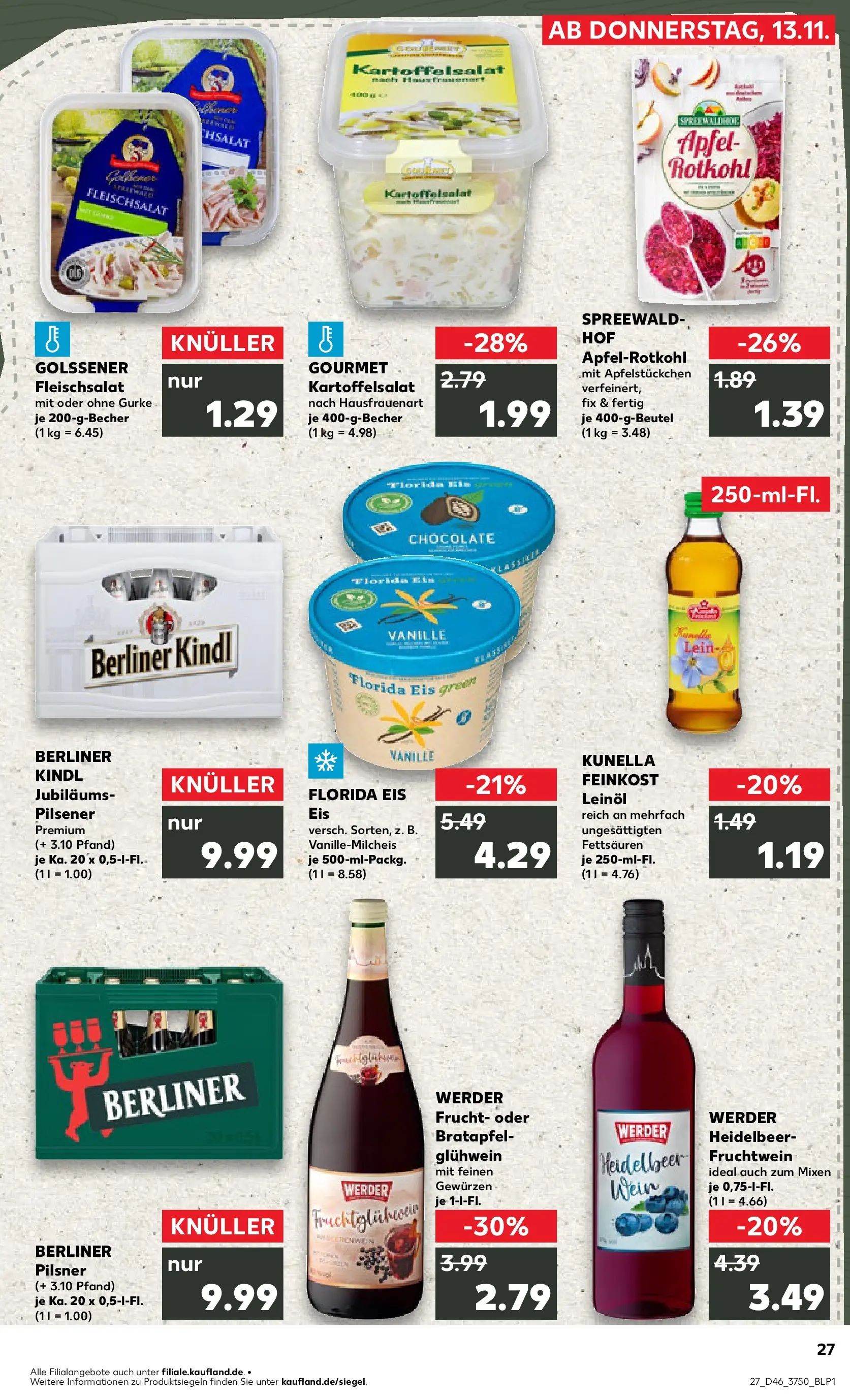 Prospekt Kaufland ab 13.11.2025 » Angebote Online zum Blättern | Seite: 27 | Produkte: Rotkohl, Äpfel, Wein, Eis