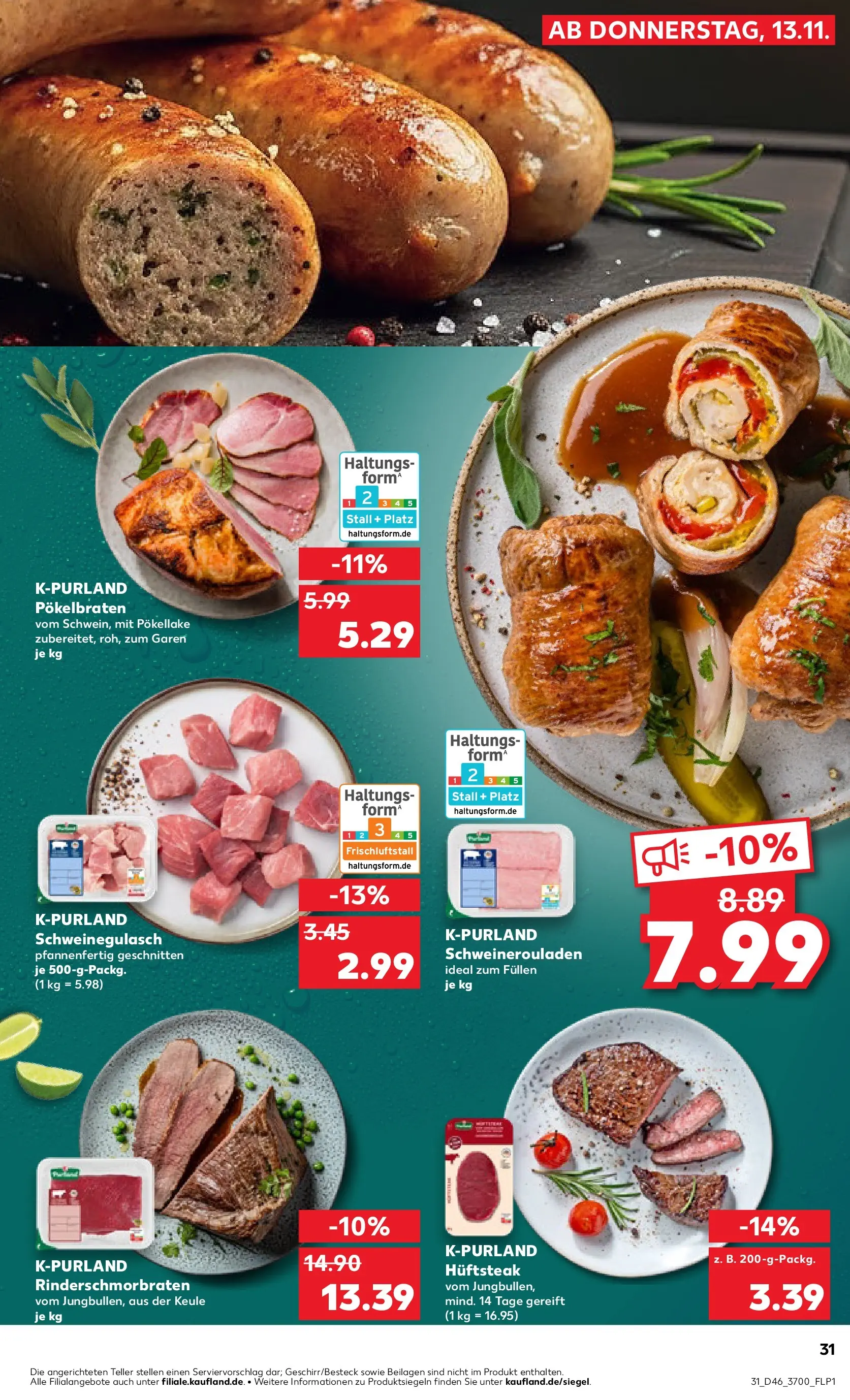 Prospekt Kaufland ab 13.11.2025 » Angebote Online zum Blättern | Seite: 31 | Produkte: Schweinegulasch