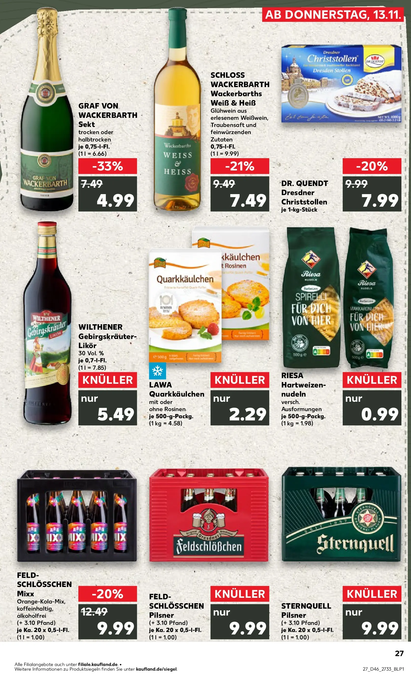 Prospekt Kaufland ab 13.11.2025 » Angebote Online zum Blättern | Seite: 27 | Produkte: Sekt, Likör, Rosinen, Nudeln