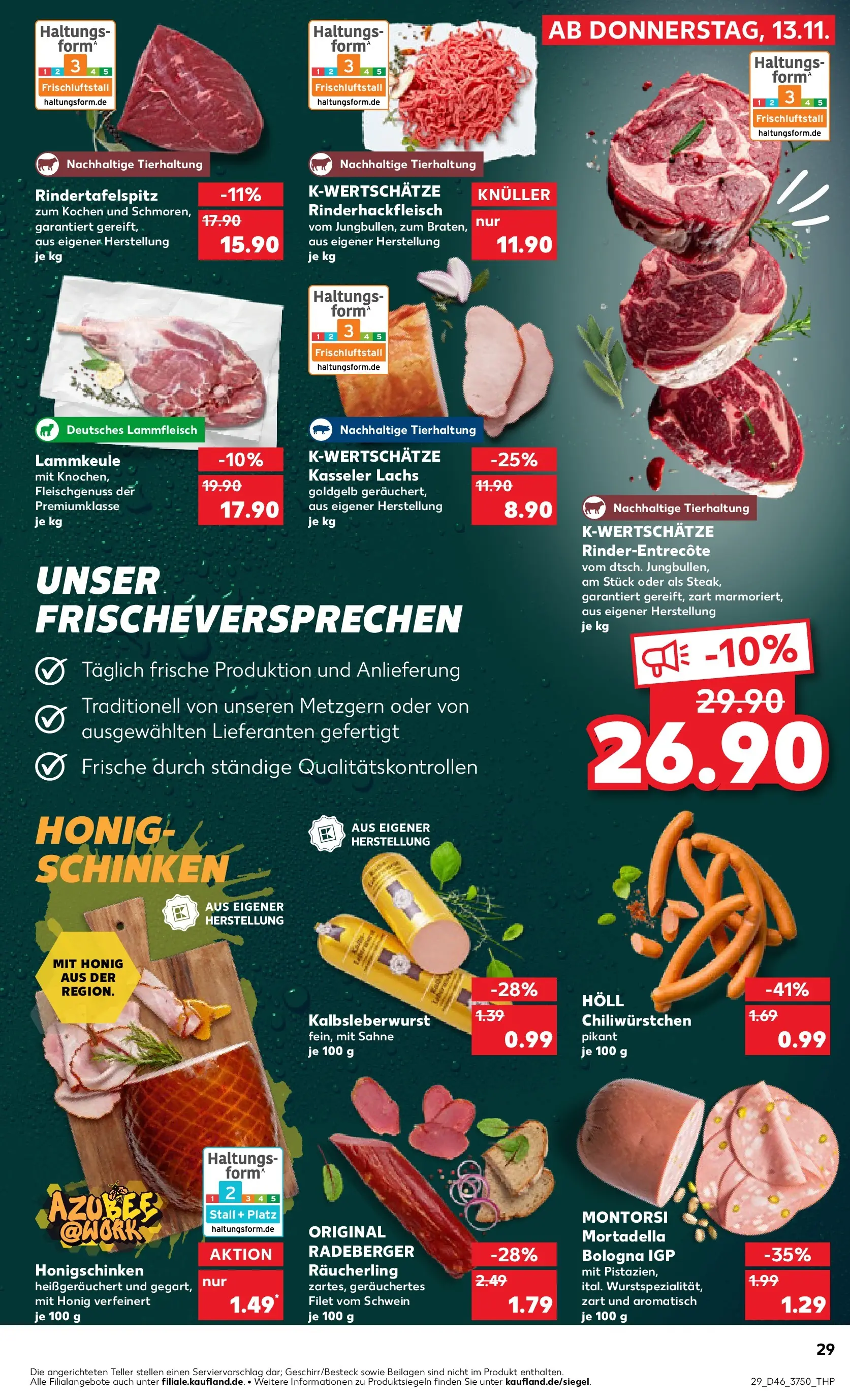 Prospekt Kaufland ab 13.11.2025 » Angebote Online zum Blättern | Seite: 29 | Produkte: Lammkeule, Entrecote, Chili, Schinken