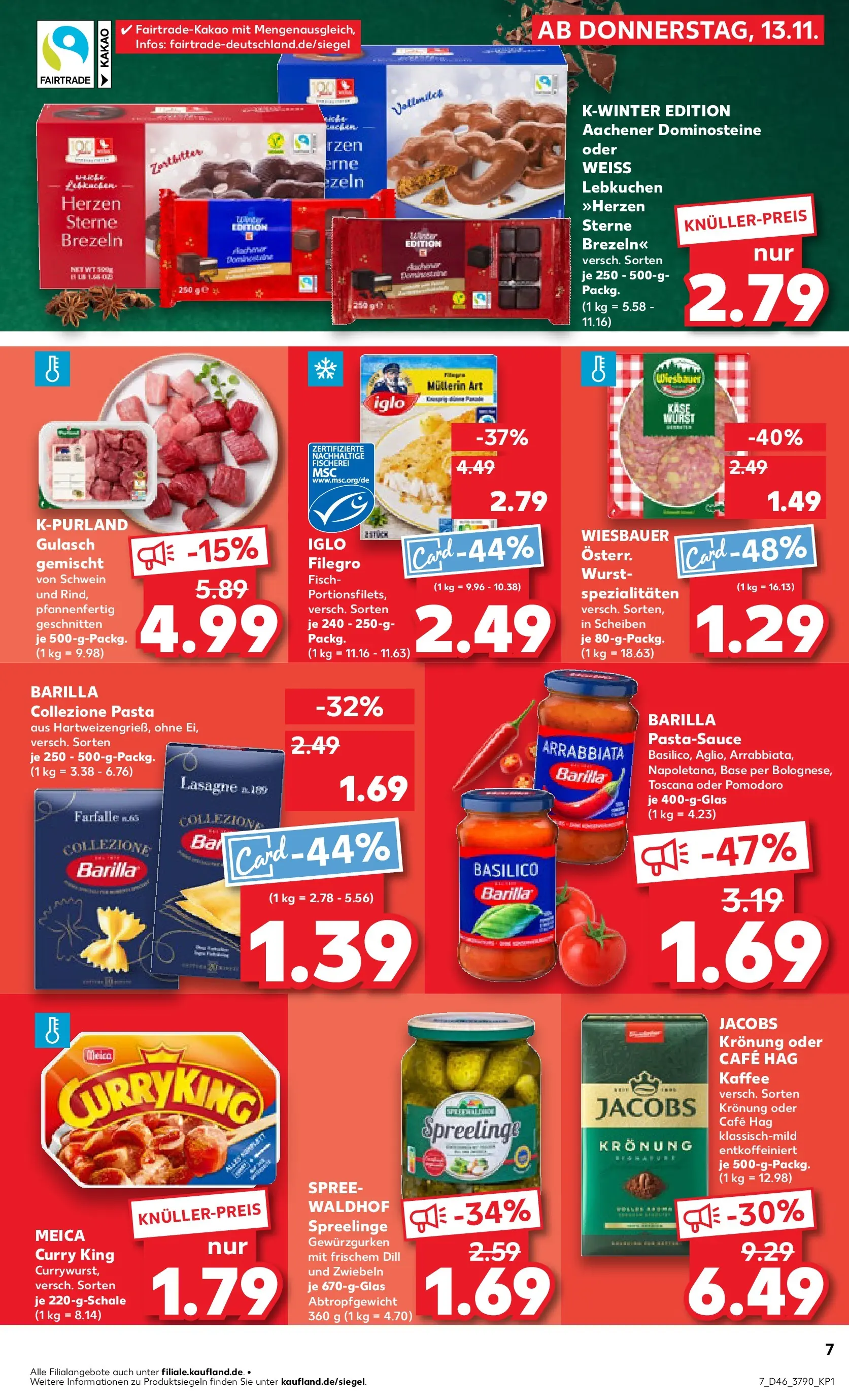 Prospekt Kaufland ab 13.11.2025 » Angebote Online zum Blättern | Seite: 7 | Produkte: Kaffee, Iglo, Fisch, Pasta