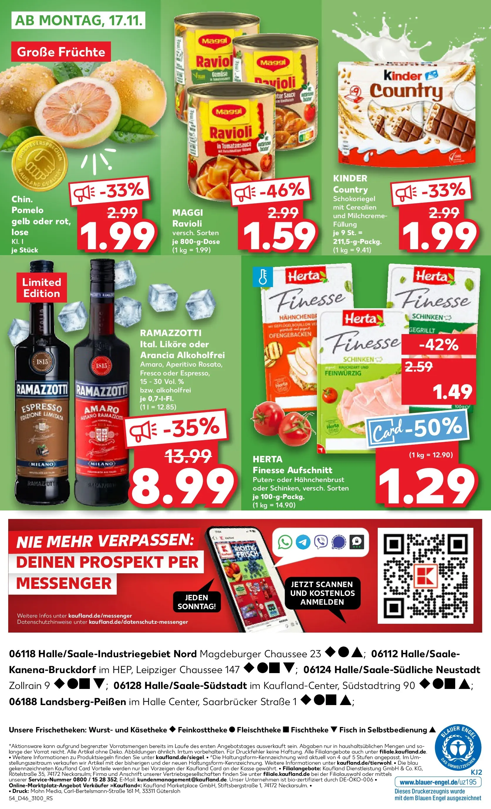 Prospekt Kaufland ab 12.11.2025 » Angebote Online zum Blättern | Seite: 54 | Produkte: Wurst, Herta finesse, Ramazzotti, Hahnchenbrust