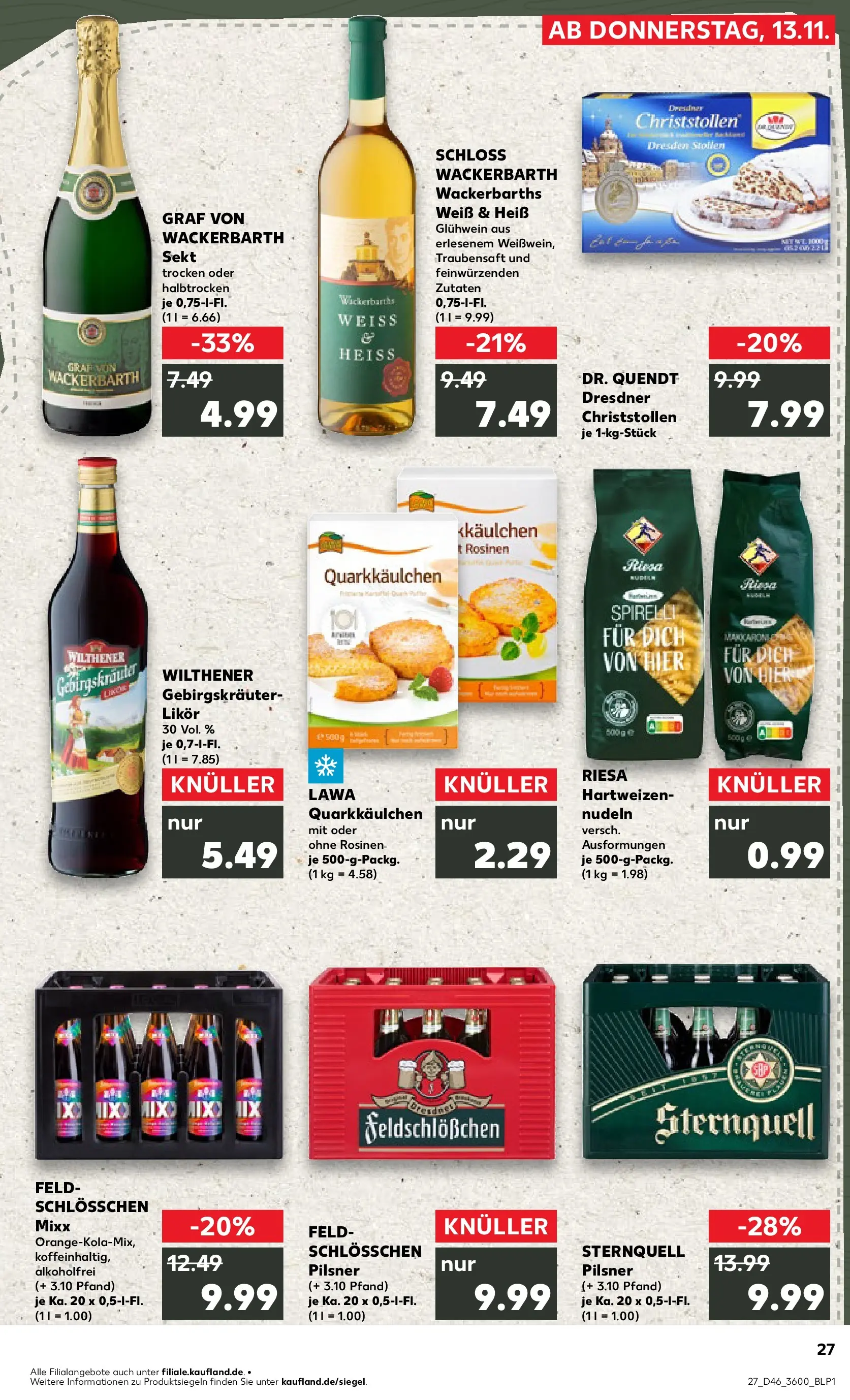 Prospekt Kaufland ab 12.11.2025 » Angebote Online zum Blättern | Seite: 27 | Produkte: Sekt, Likör, Pasta, Nudeln