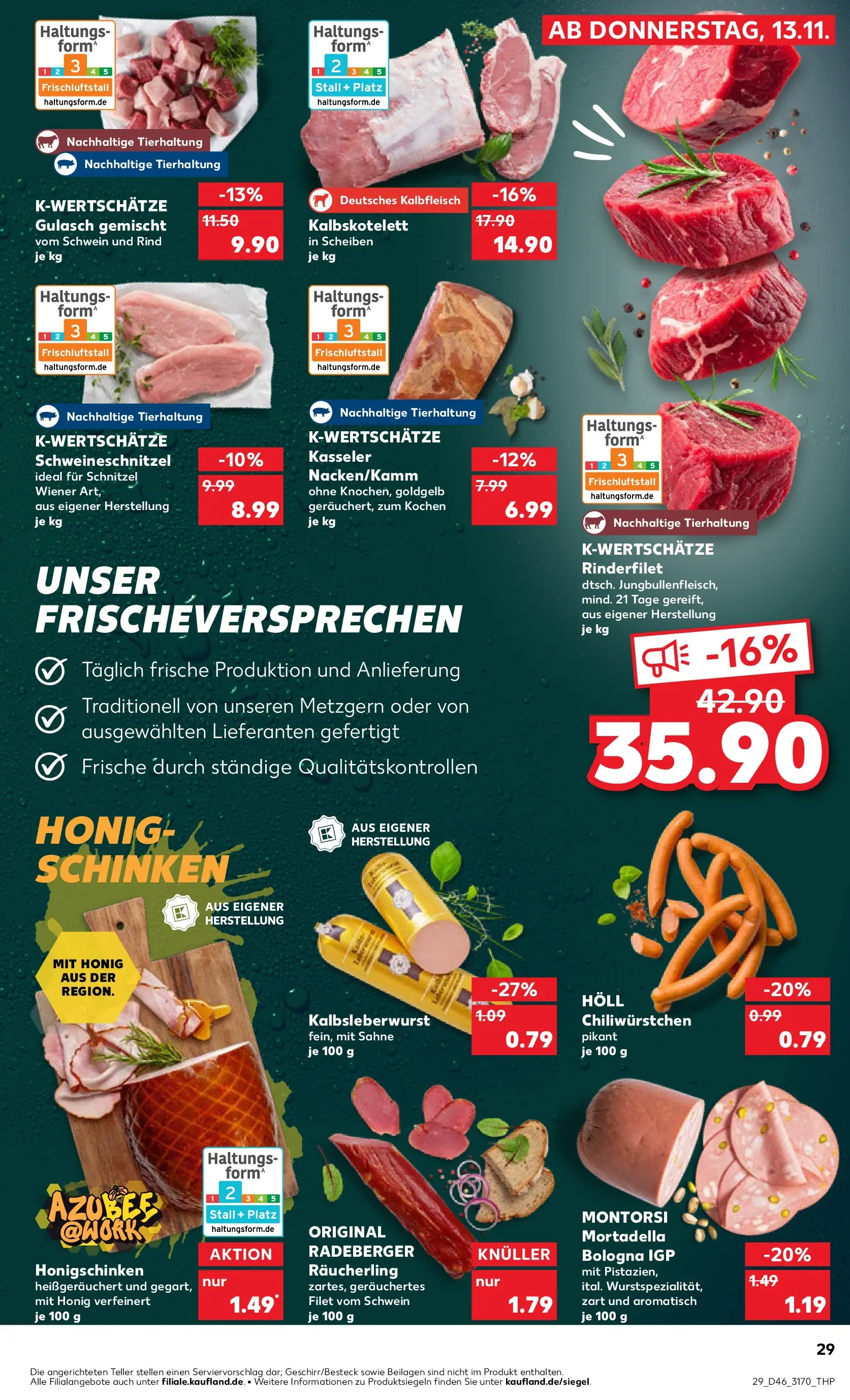 Prospekt Kaufland ab 13.11.2025 » Angebote Online zum Blättern | Seite: 29 | Produkte: Rinderfilet, Gulasch, Schinken, Sahne