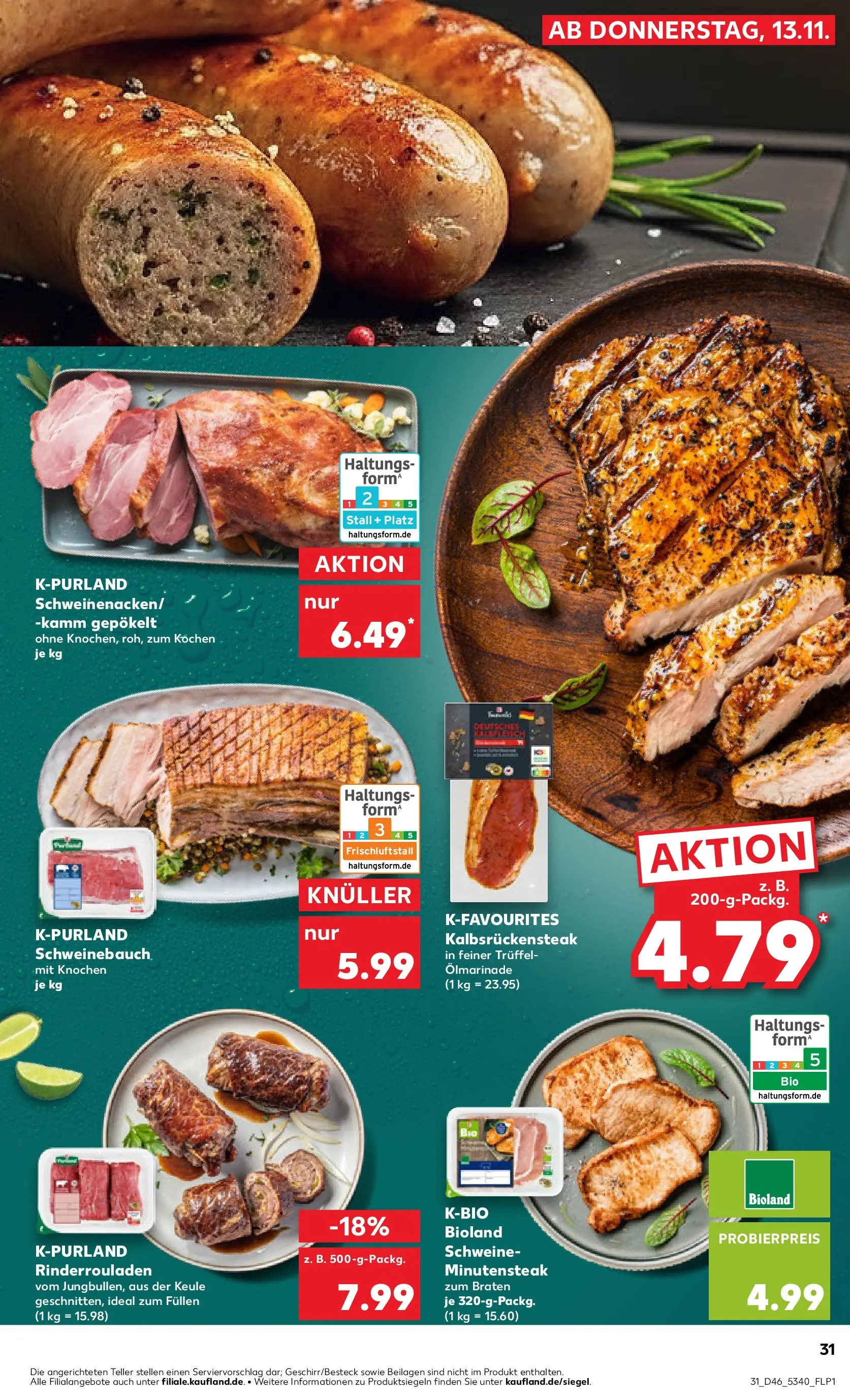 Prospekt Kaufland ab 13.11.2025 » Angebote Online zum Blättern | Seite: 31 | Produkte: Rinderrouladen, Schweinebauch
