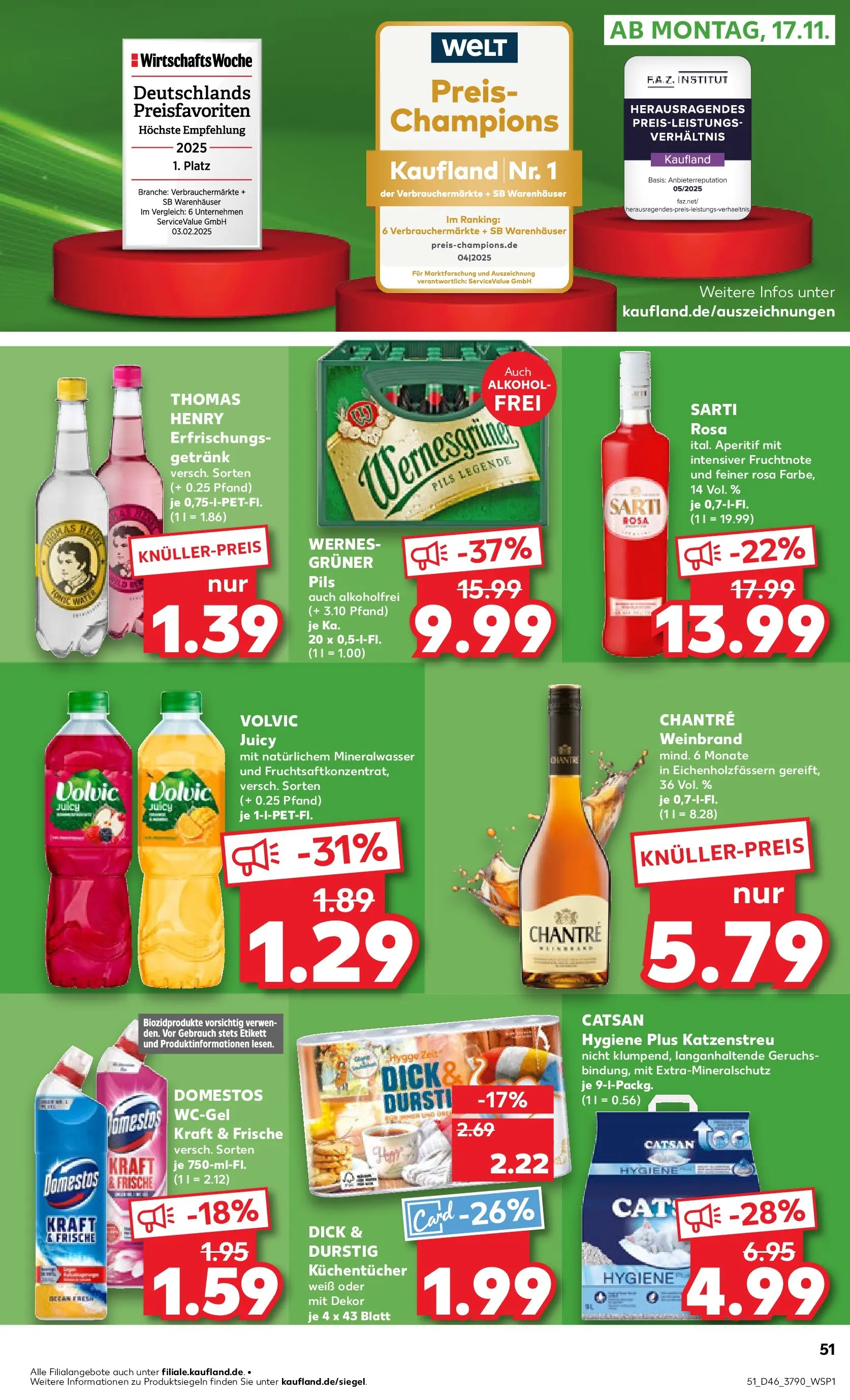 Prospekt Kaufland ab 13.11.2025 » Angebote Online zum Blättern | Seite: 51 | Produkte: Pils, Mineralwasser, Chantré, Volvic