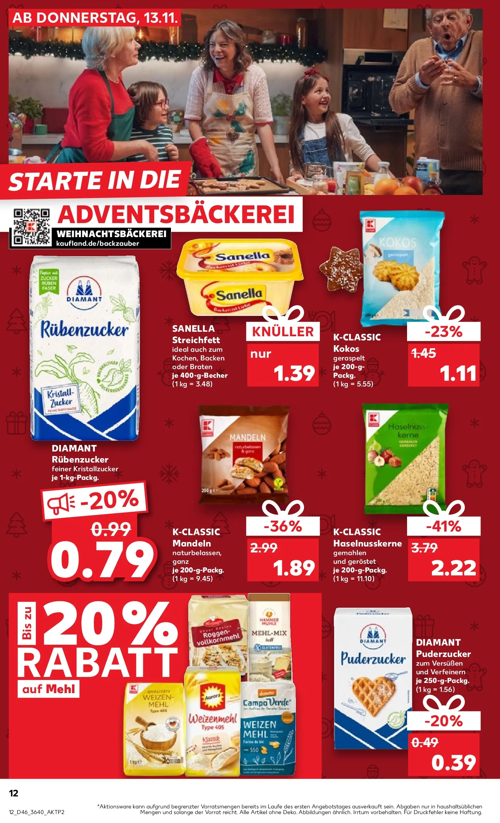 Prospekt Kaufland ab 12.11.2025 » Angebote Online zum Blättern | Seite: 20 | Produkte: Mühle, Weizenmehl, Zucker, Sanella