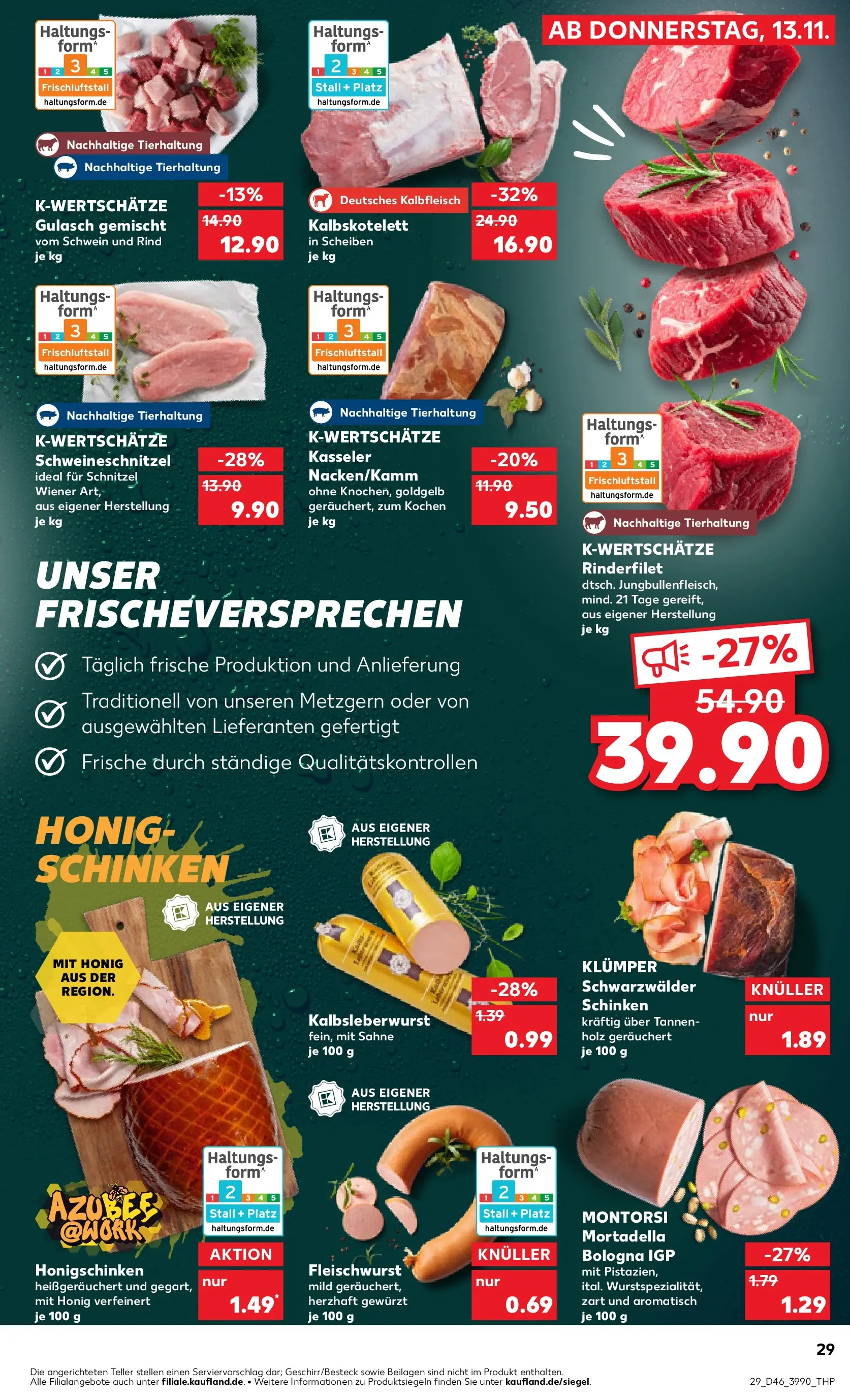 Prospekt Kaufland ab 13.11.2025 » Angebote Online zum Blättern | Seite: 29 | Produkte: Rinderfilet, Schnitzel, Gulasch, Schinken