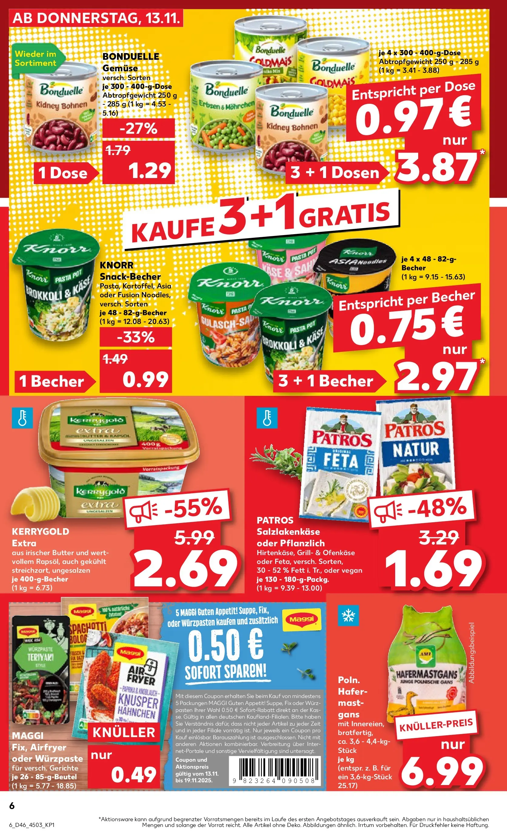 Prospekt Kaufland ab 13.11.2025 » Angebote Online zum Blättern | Seite: 6 | Produkte: Feta, Butter, Knorr, Gemüse