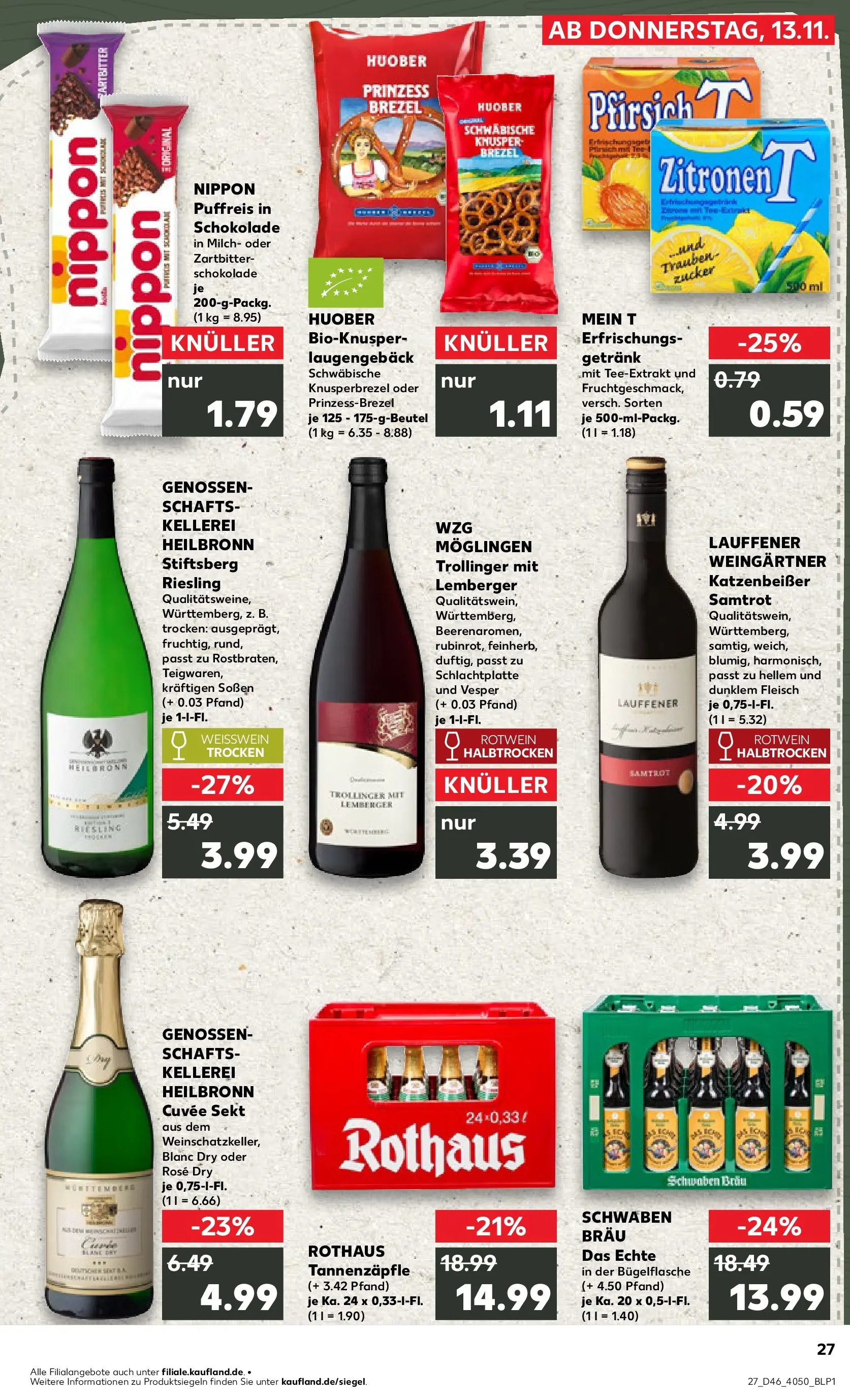 Prospekt Kaufland ab 13.11.2025 » Angebote Online zum Blättern | Seite: 27 | Produkte: Weißwein, Sekt, Zucker, Fleisch
