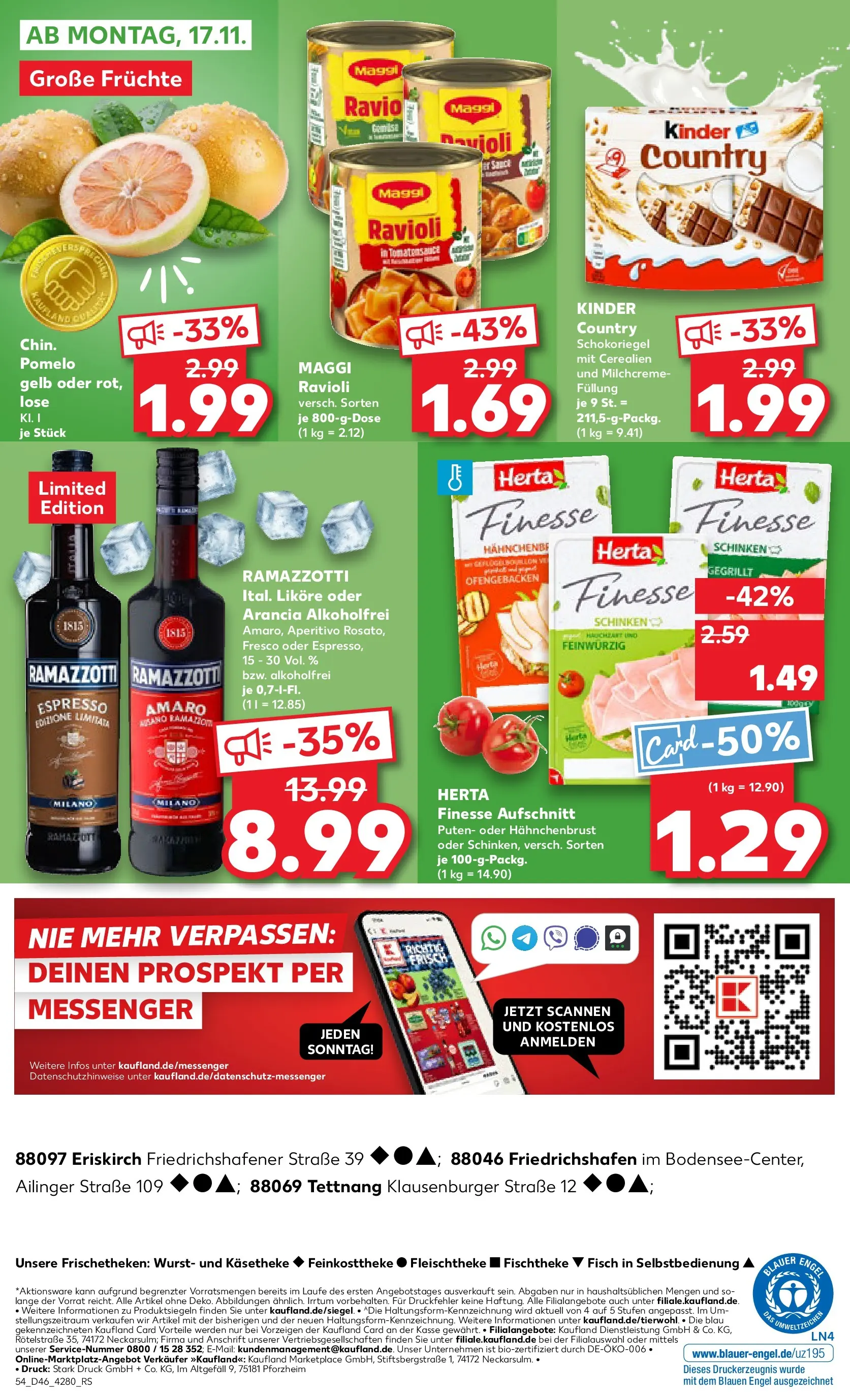Prospekt Kaufland ab 13.11.2025 » Angebote Online zum Blättern | Seite: 54 | Produkte: Schinken, Herta finesse, Ramazzotti, Hahnchenbrust