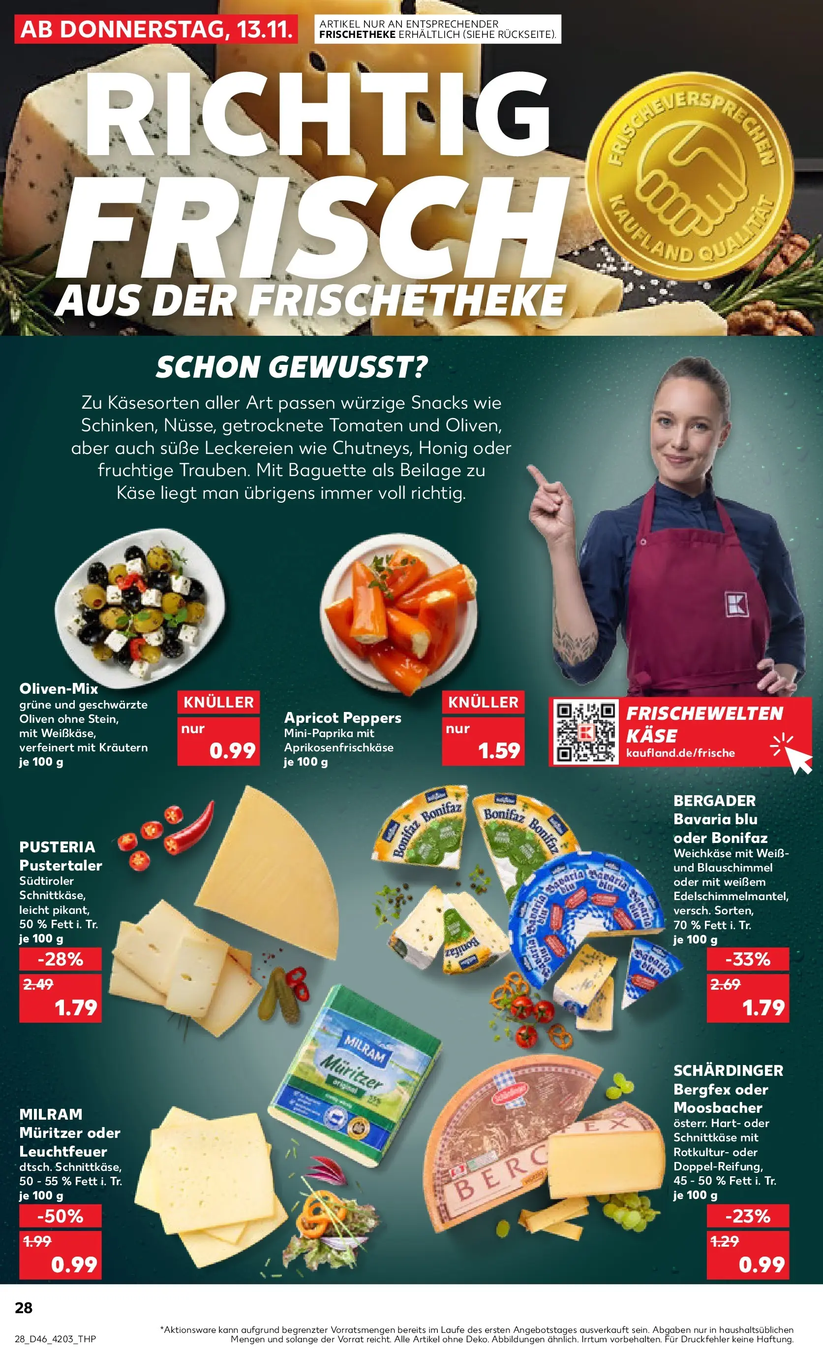 Prospekt Kaufland ab 13.11.2025 » Angebote Online zum Blättern | Seite: 28 | Produkte: Käse, Baguette, Tomaten, Milram