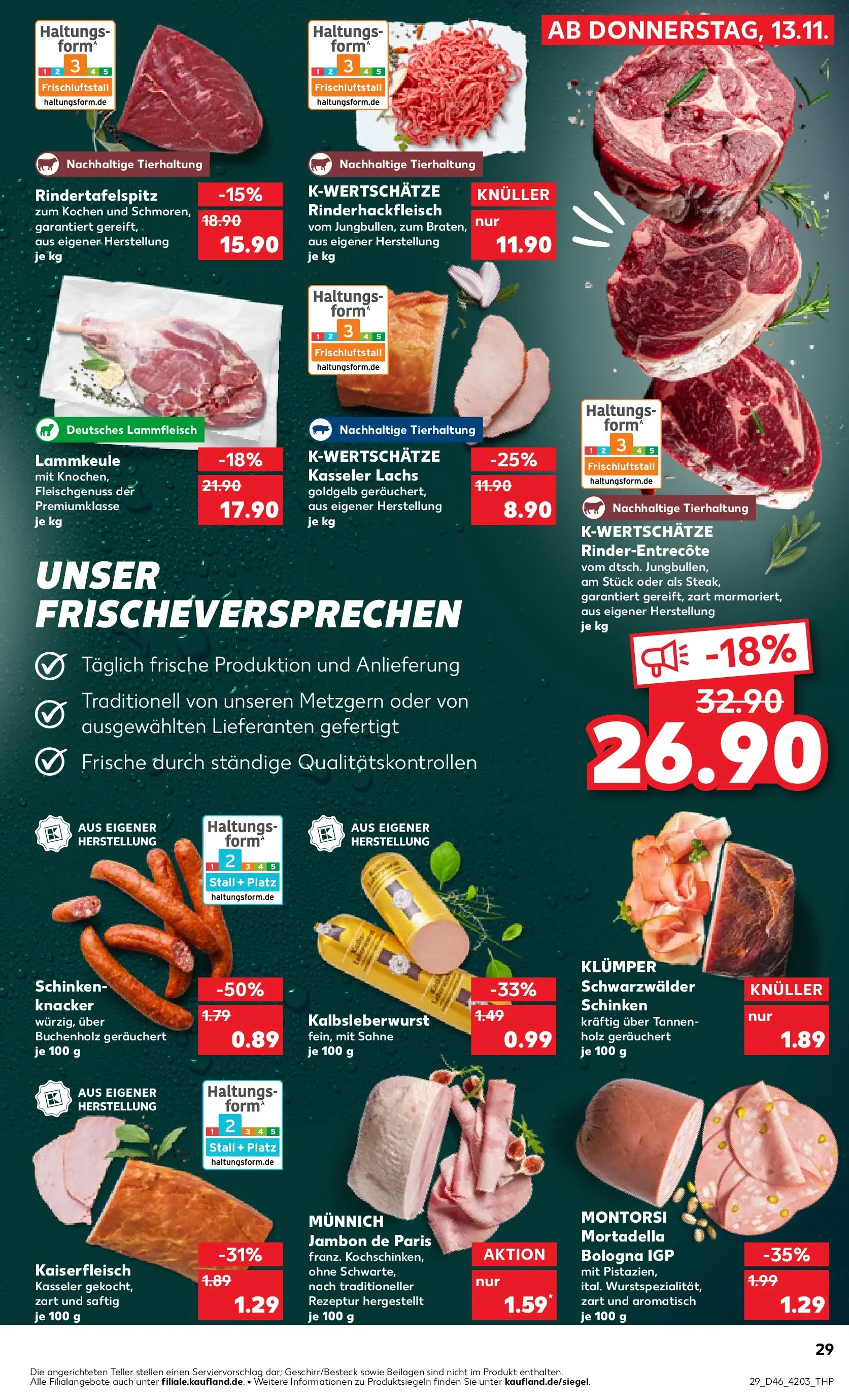 Prospekt Kaufland ab 13.11.2025 » Angebote Online zum Blättern | Seite: 29 | Produkte: Lammkeule, Lachs, Schinken, Sahne