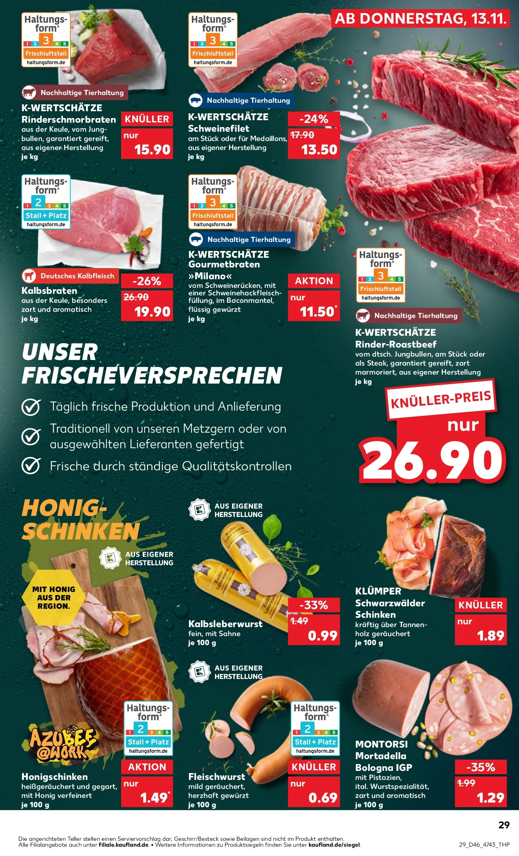 Prospekt Kaufland ab 13.11.2025 » Angebote Online zum Blättern | Seite: 29 | Produkte: Schweinefilet, Schinken, Sahne