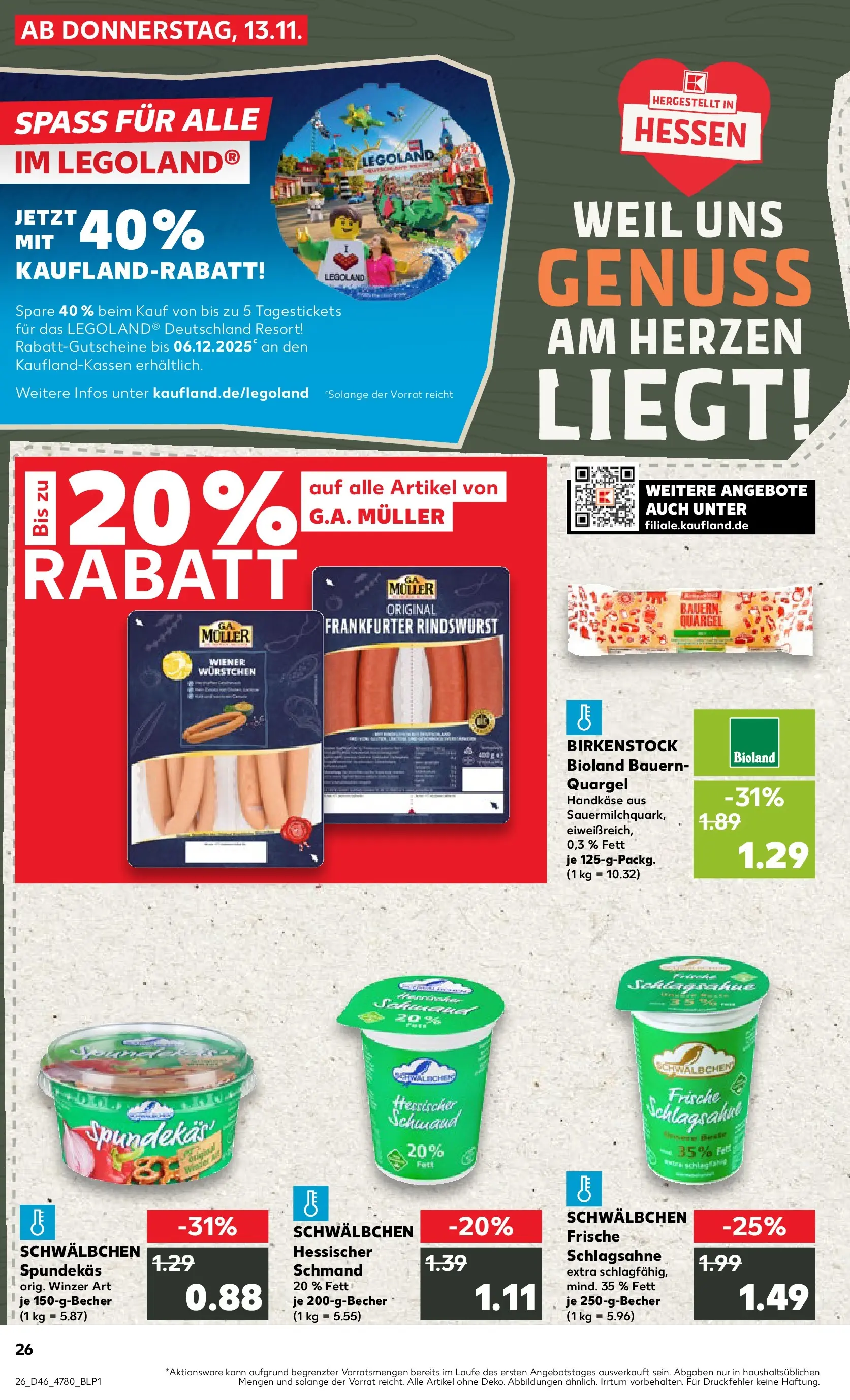 Prospekt Kaufland ab 13.11.2025 » Angebote Online zum Blättern | Seite: 26 | Produkte: Wiener wurstchen, Schlagsahne