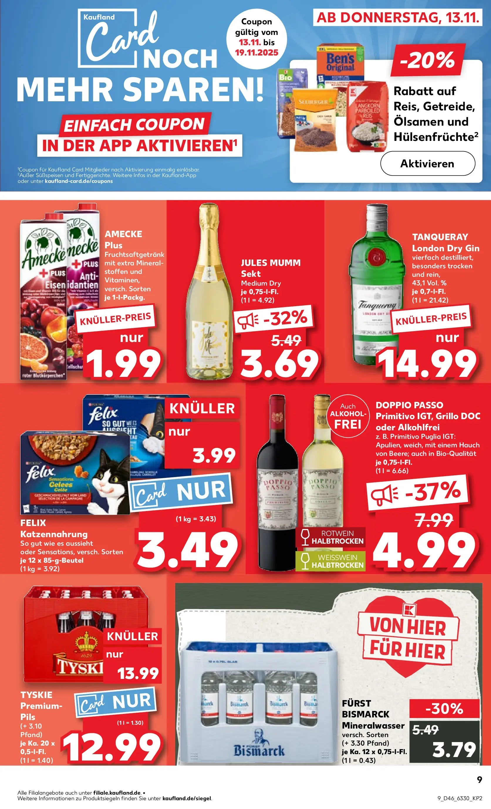 Prospekt Kaufland ab 12.11.2025 » Angebote Online zum Blättern | Seite: 9 | Produkte: Mumm sekt, Weißwein, Jules mumm, Gin