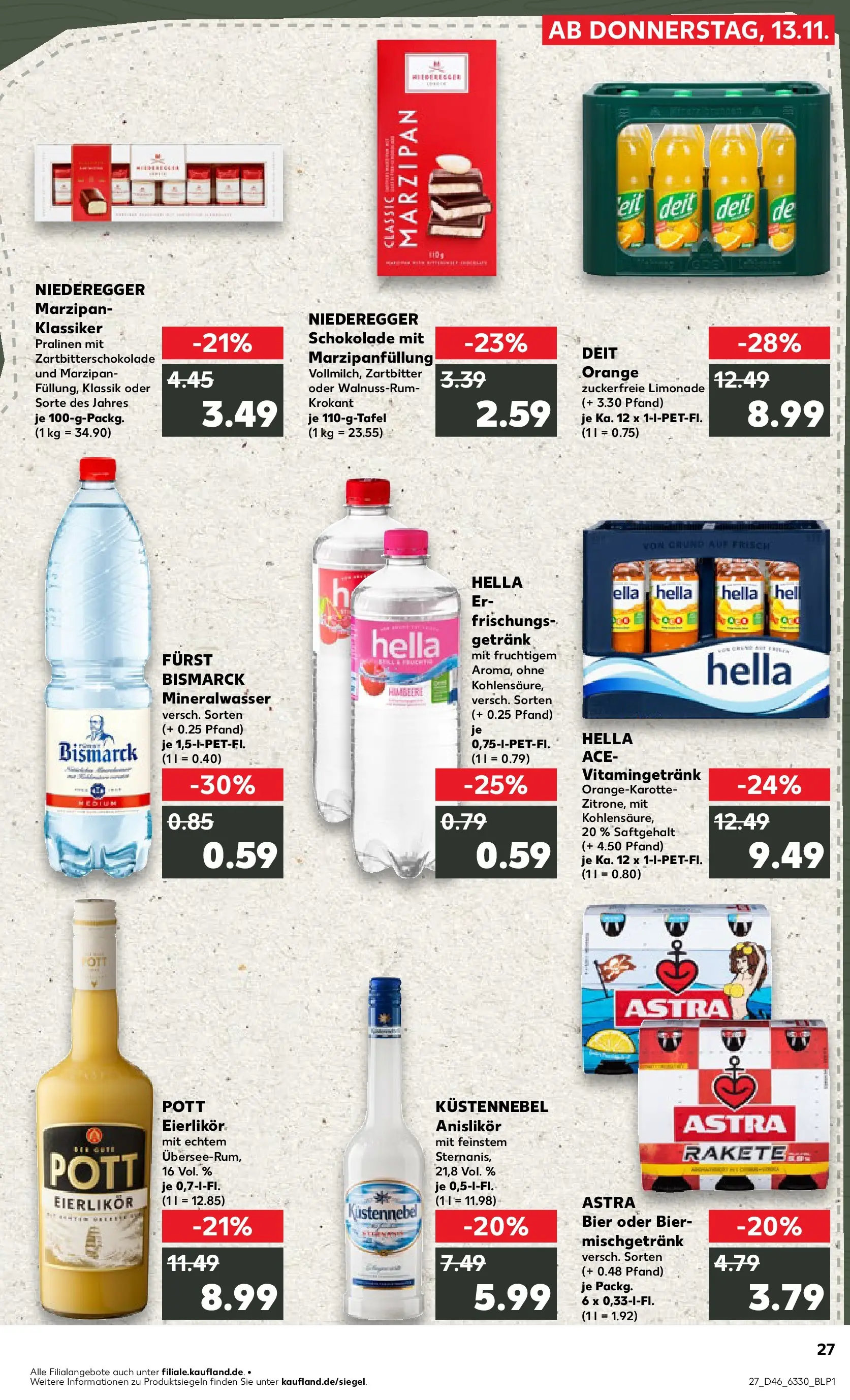 Prospekt Kaufland ab 12.11.2025 » Angebote Online zum Blättern | Seite: 27 | Produkte: Schokolade, Bier, Astra, Mineralwasser