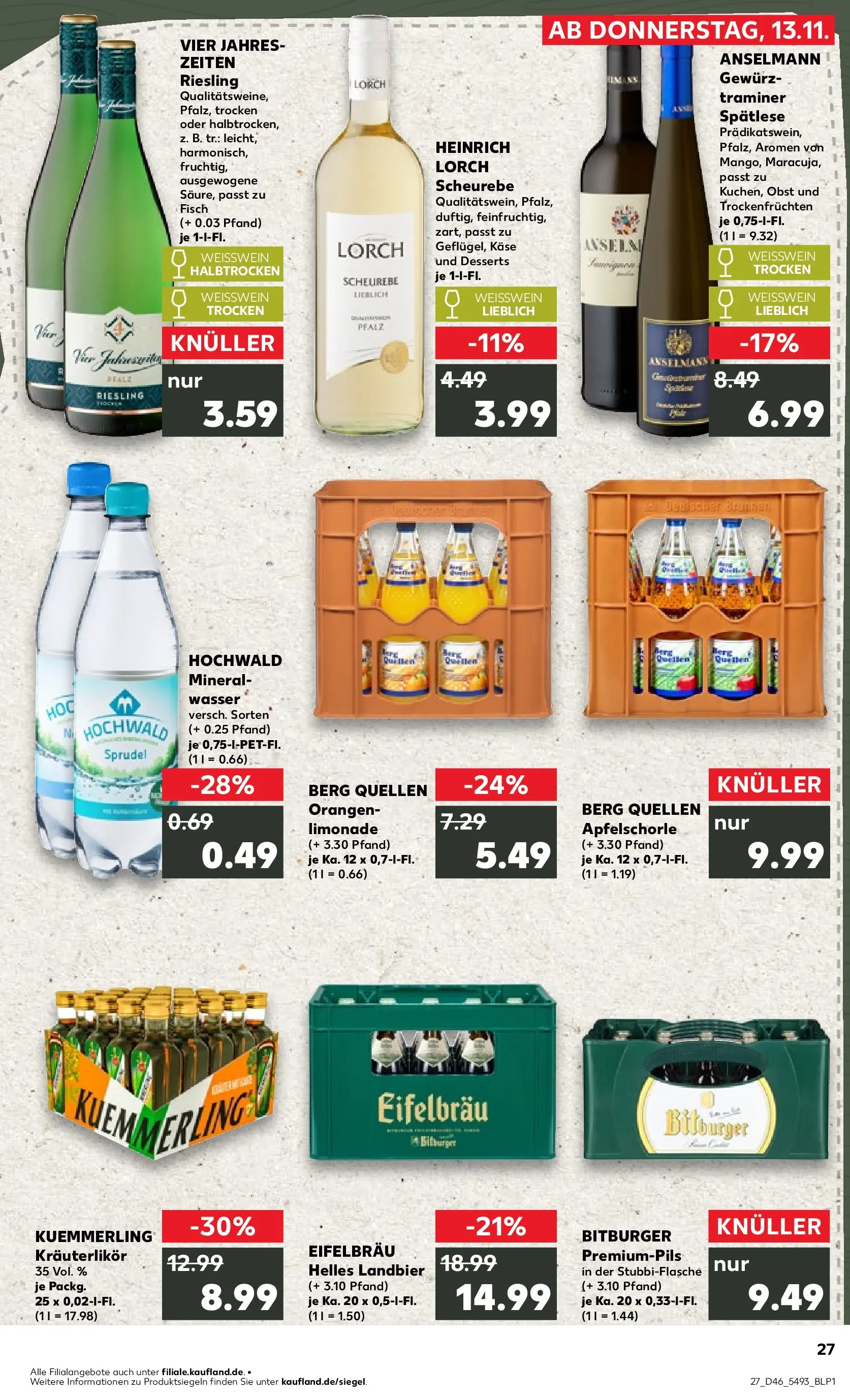 Prospekt Kaufland ab 13.11.2025 » Angebote Online zum Blättern | Seite: 31 | Produkte: Bitburger, Weißwein, Mineralwasser, Obst
