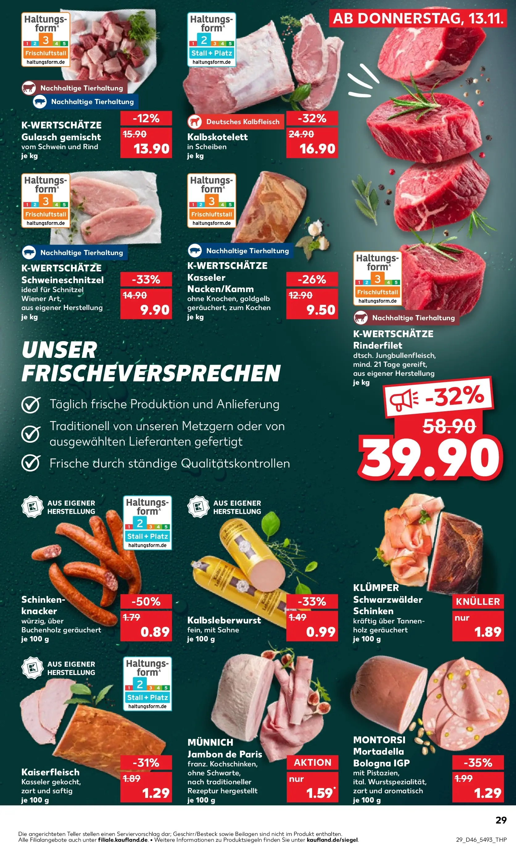 Prospekt Kaufland ab 13.11.2025 » Angebote Online zum Blättern | Seite: 33 | Produkte: Rinderfilet, Schnitzel, Schinken, Sahne