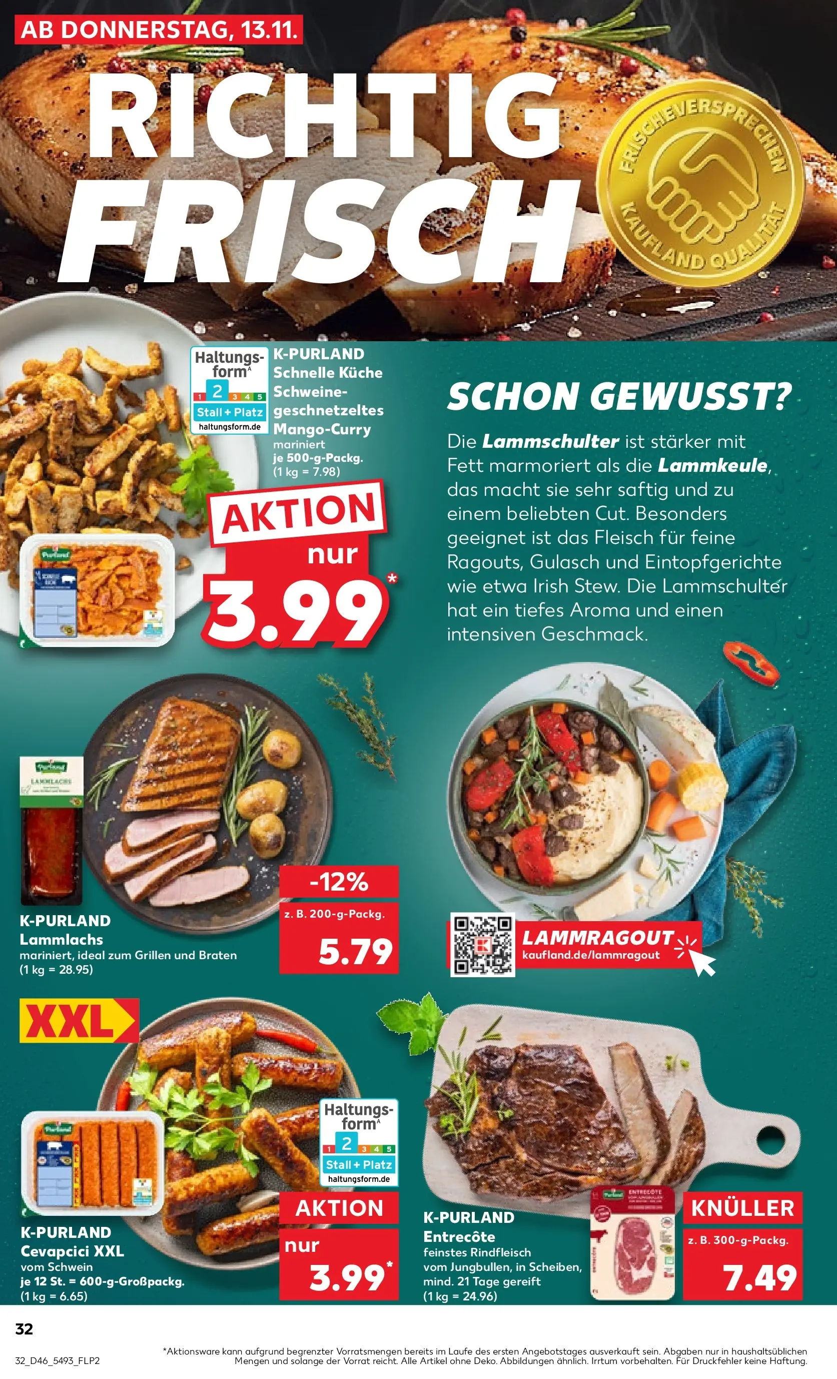 Prospekt Kaufland ab 13.11.2025 » Angebote Online zum Blättern | Seite: 36 | Produkte: Cevapcici, Entrecote, Gulasch, Rindfleisch