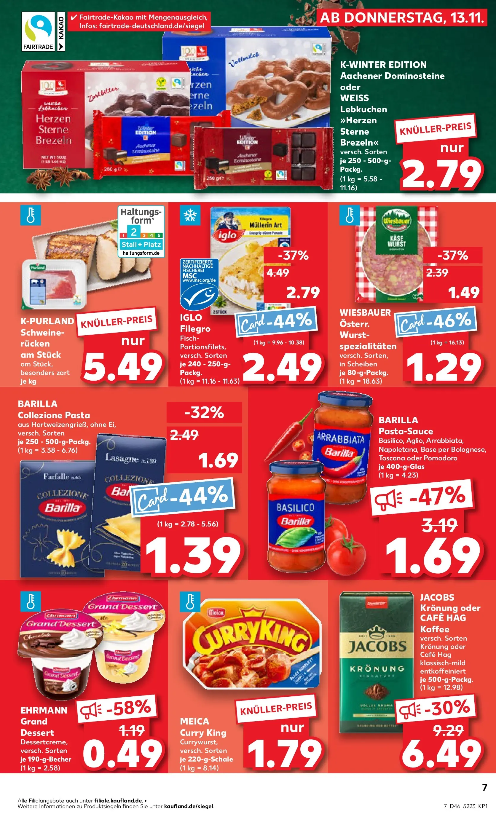 Prospekt Kaufland ab 13.11.2025 » Angebote Online zum Blättern | Seite: 7 | Produkte: Ehrmann grand dessert, Iglo, Meica, Fisch