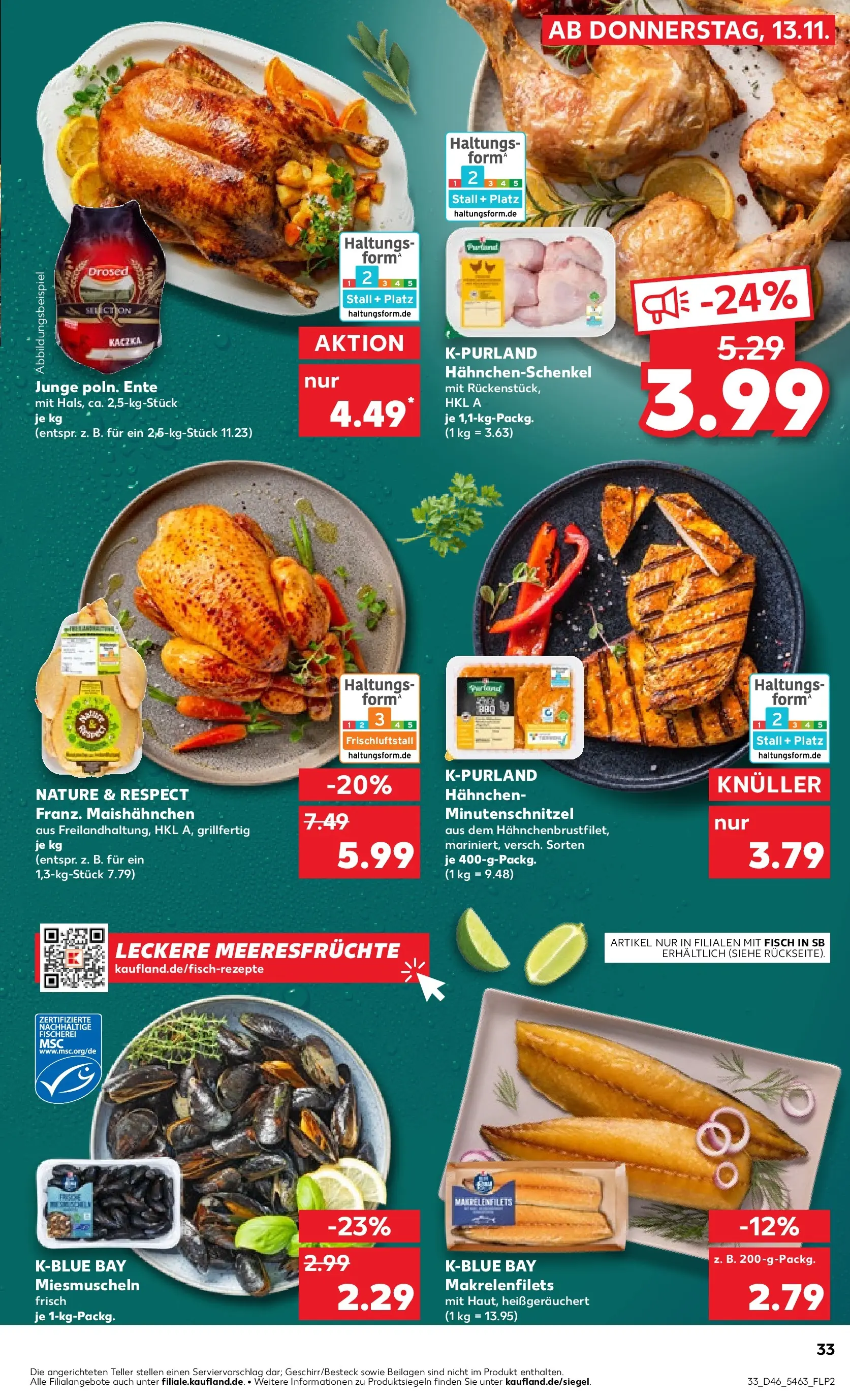 Prospekt Kaufland ab 13.11.2025 » Angebote und Werbung Online | Seite: 41 | Produkte: Hahnchenschenkel, Fisch, Meeresfrüchte, Ente Prospekt Kaufland ab 13.11.2025 » Angebote Online zum Blättern | Seite: 41 | Produkte: Hahnchenschenkel, Fisch, Meeresfrüchte, Ente