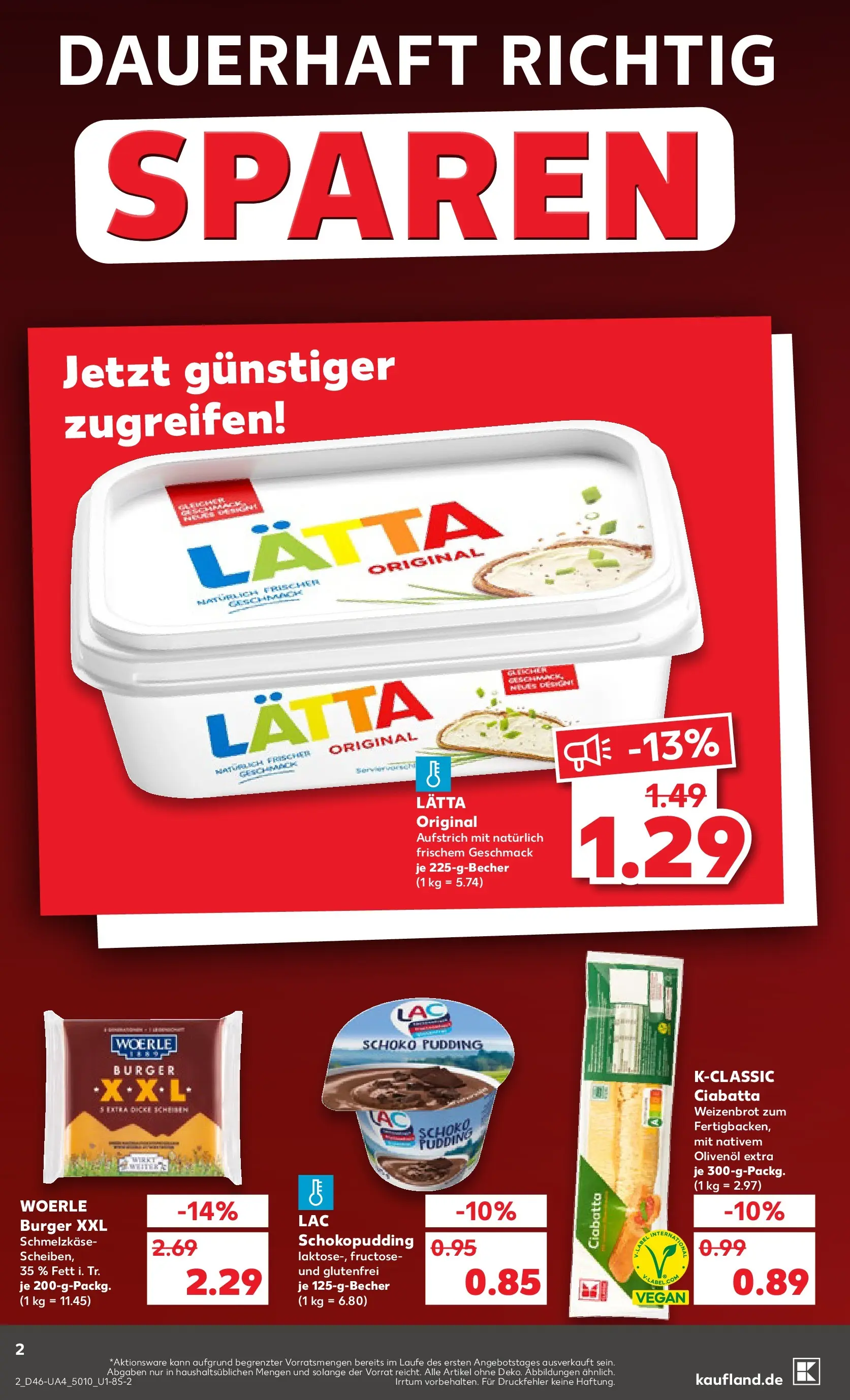 Prospekt Kaufland ab 12.11.2025 » Angebote Online zum Blättern | Seite: 2 | Produkte: Olivenol, Burger, Pudding, Lätta
