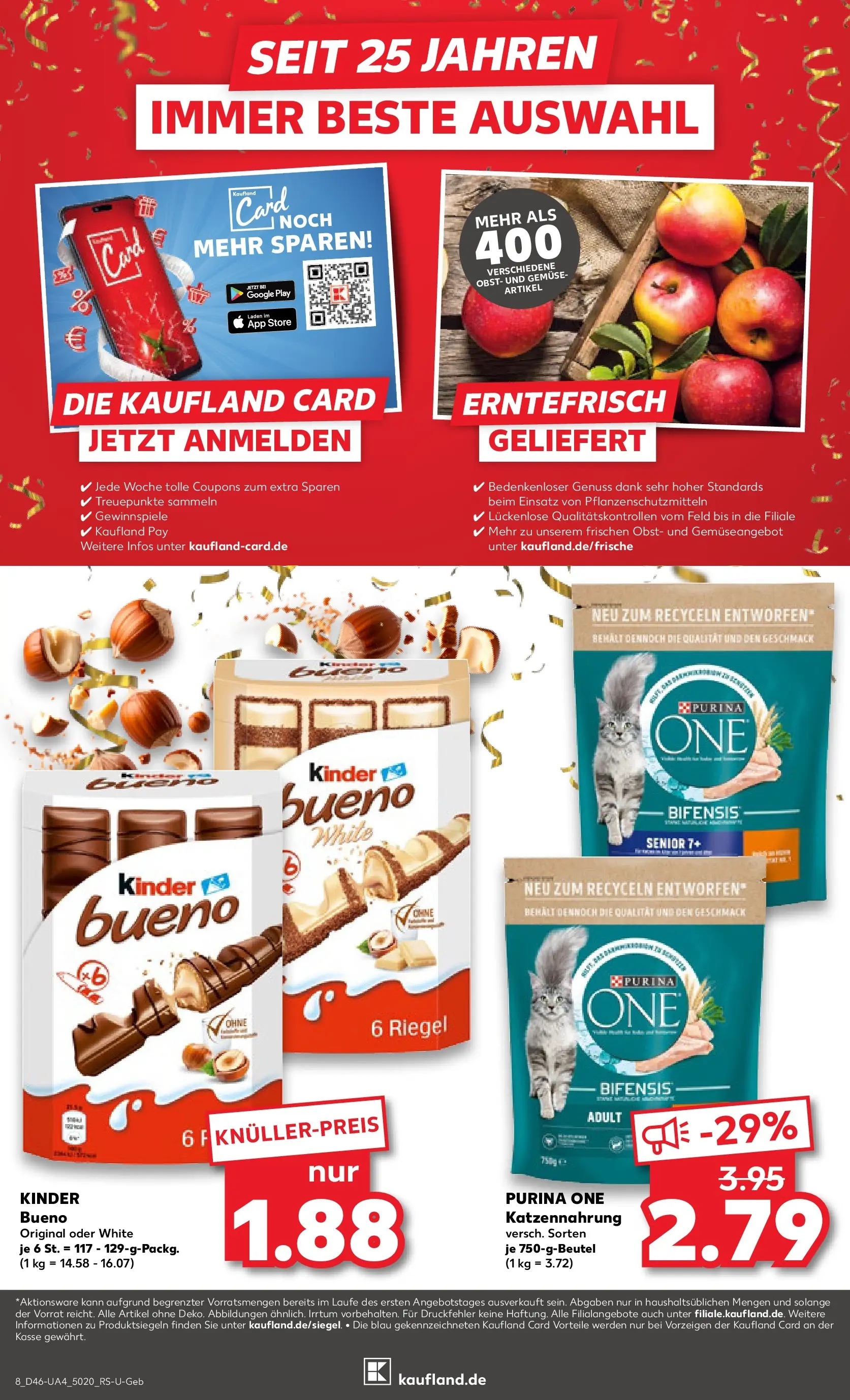 Prospekt Kaufland ab 12.11.2025 » Angebote Online zum Blättern | Seite: 8 | Produkte: Purina one, Kinder bueno, Gemüse, Obst