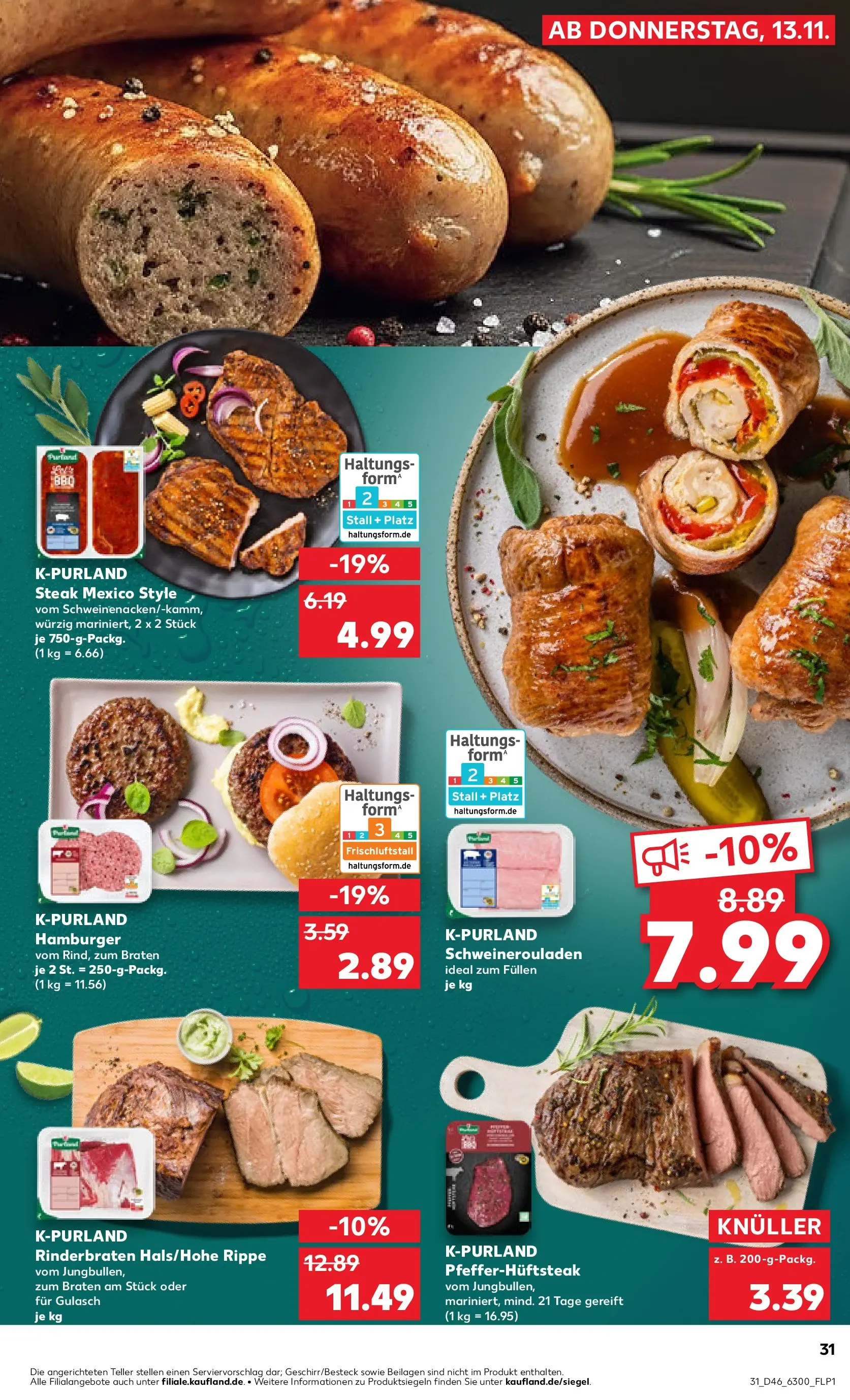 Prospekt Kaufland ab 13.11.2025 » Angebote Online zum Blättern | Seite: 31 | Produkte: Rinderbraten, Gulasch, Steak
