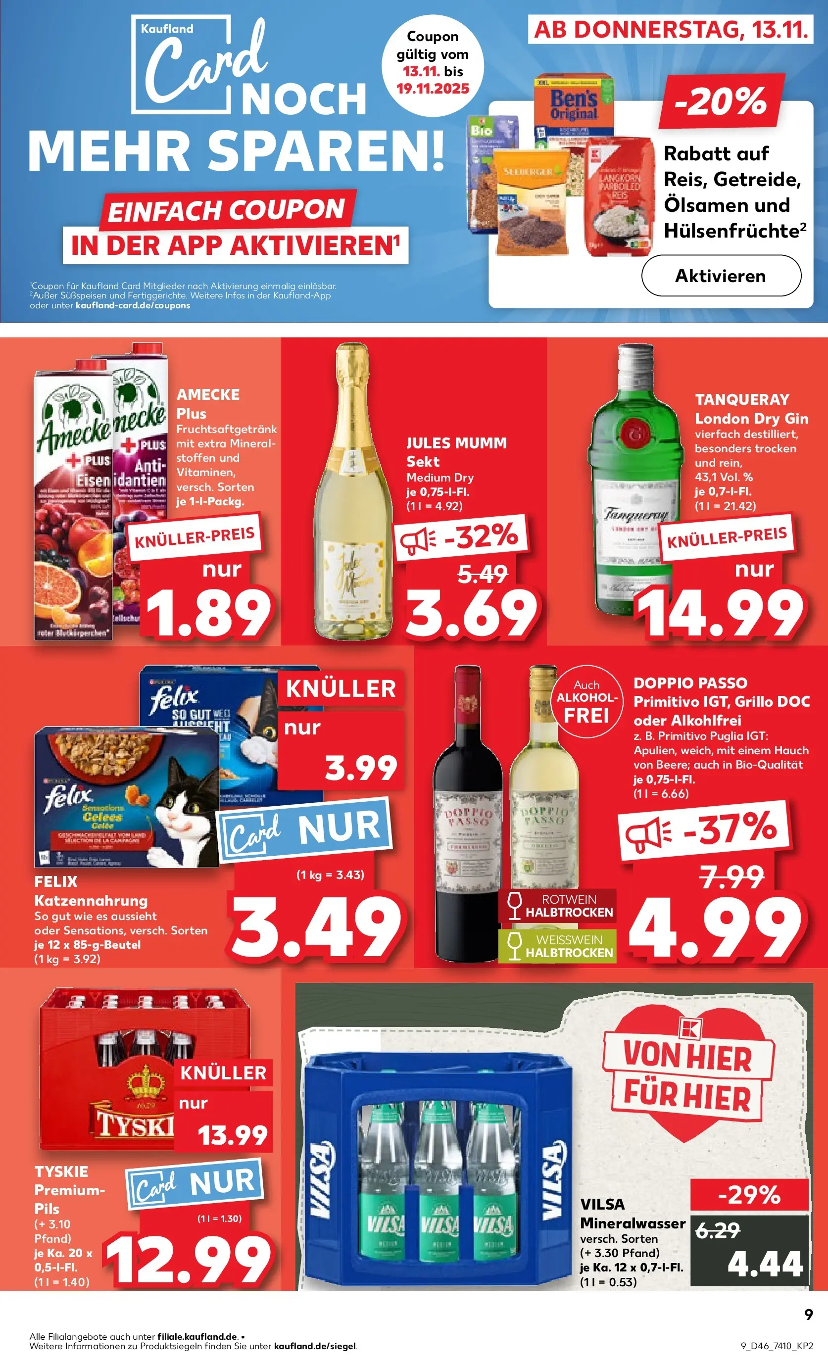Prospekt Kaufland ab 13.11.2025 » Angebote Online zum Blättern | Seite: 9 | Produkte: Rotwein, Pils, Doppio Passo, Reis