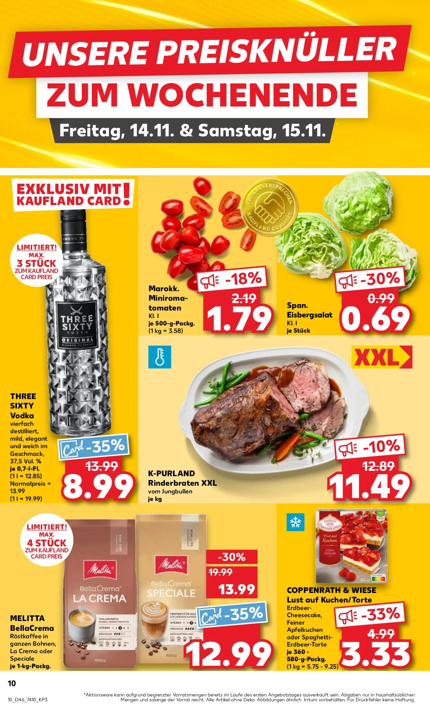 Prospekt Kaufland ab 13.11.2025 » Angebote Online zum Blättern | Seite: 10 | Produkte: Rinderbraten, Tomaten, Eisbergsalat, Vodka