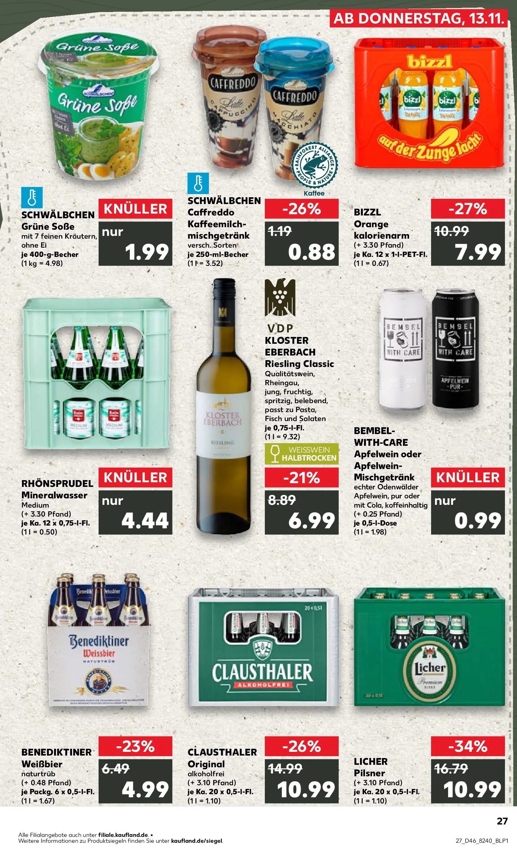 Prospekt Kaufland ab 13.11.2025 » Angebote Online zum Blättern | Seite: 27 | Produkte: Kaffee, Mineralwasser, Pasta, Rhonsprudel