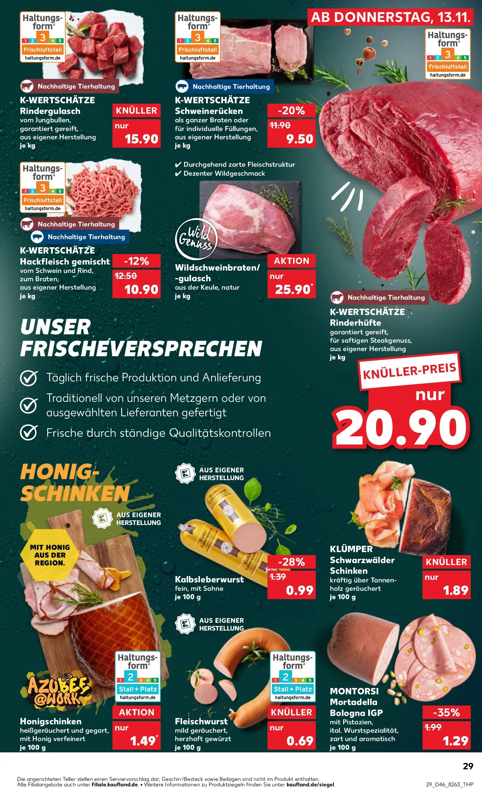 Prospekt Kaufland ab 13.11.2025 » Angebote Online zum Blättern | Seite: 29 | Produkte: Rindergulasch, Gulasch, Schweinerucken, Schinken