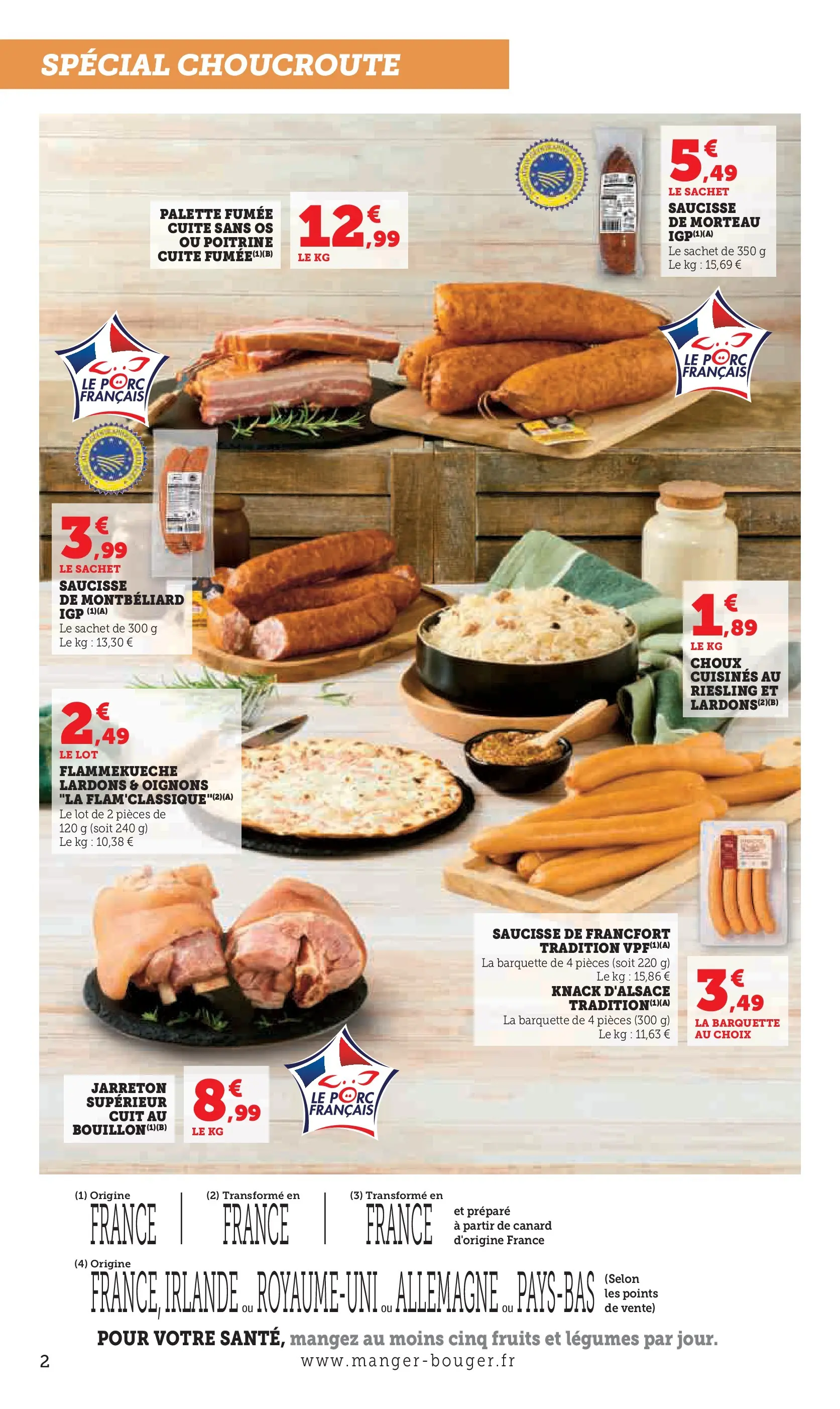 U Express - Le marché à prix bas ! à partir du 09/11/2025 - promo en ligne | Page: 2 | Produits: Lardons, Saucisse de francfort, Porc, Oignons