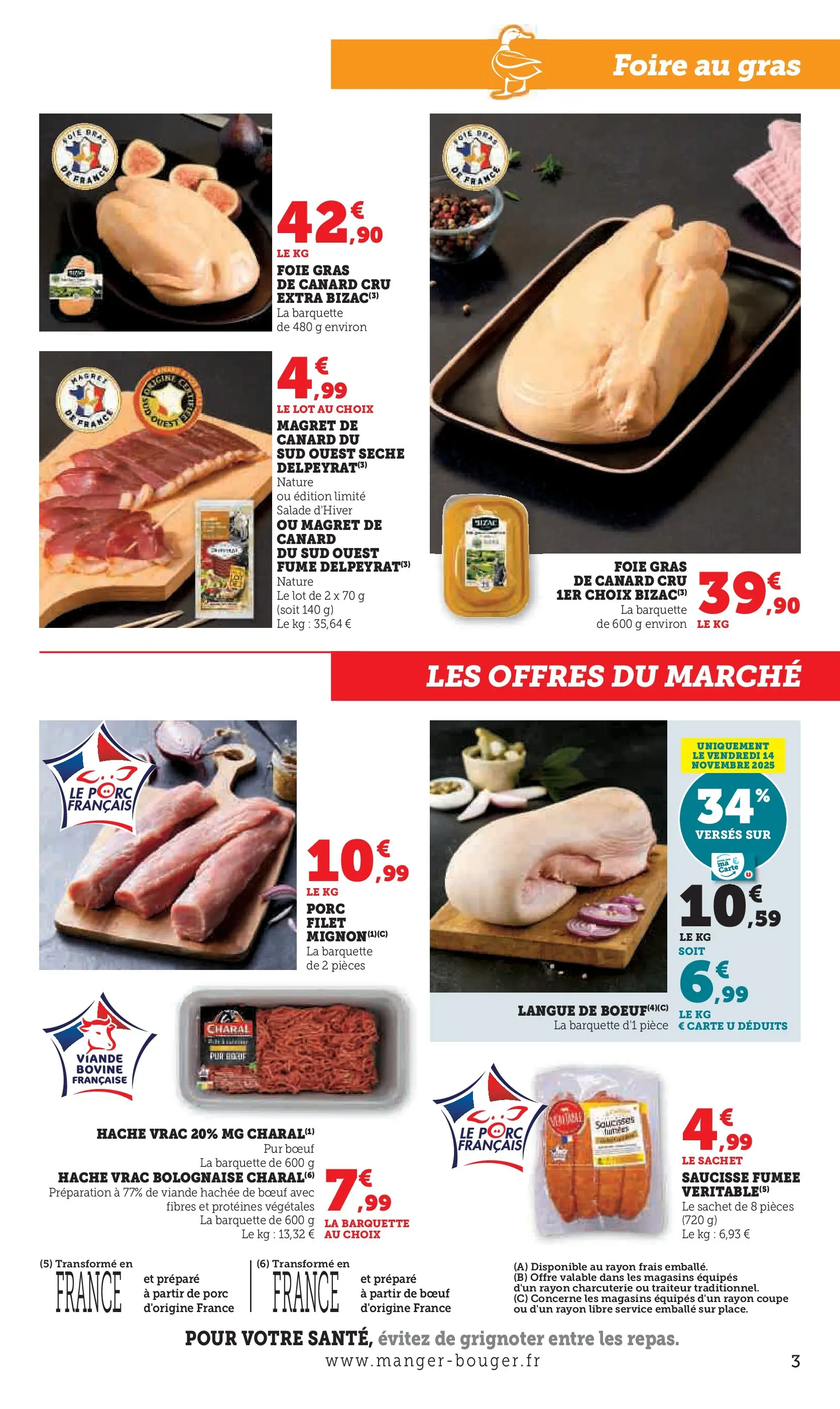U Express - Le marché à prix bas ! à partir du 09/11/2025 - promo en ligne | Page: 3 | Produits: Salade, Magret de canard, Saucisse fumée, Viande bovine