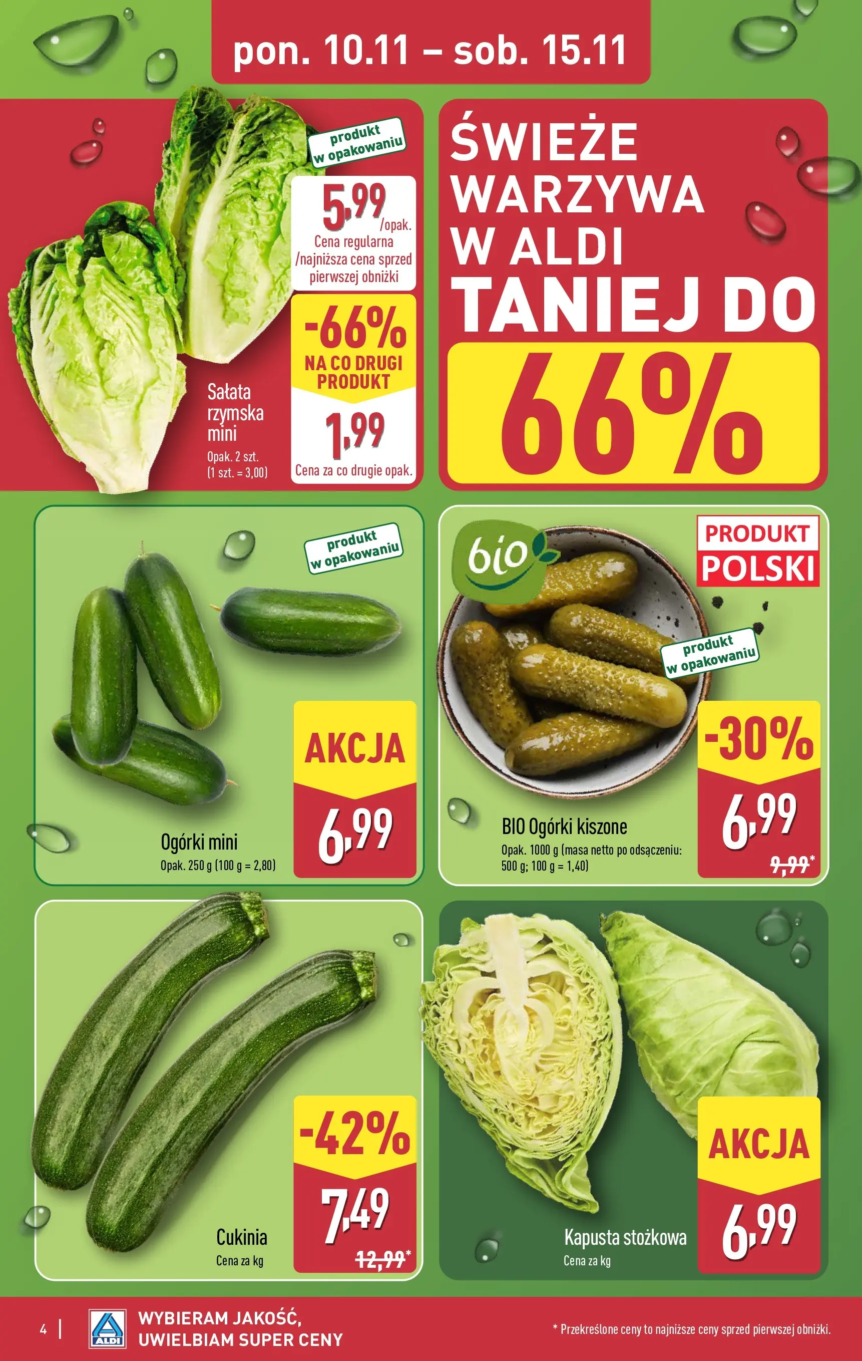 Aldi Gazetka od 10.11.2025 - Ulotka PDF, promocje | Strona: 4 | Produkty: Kapusta, Cukinia, Ogórki, Warzywa