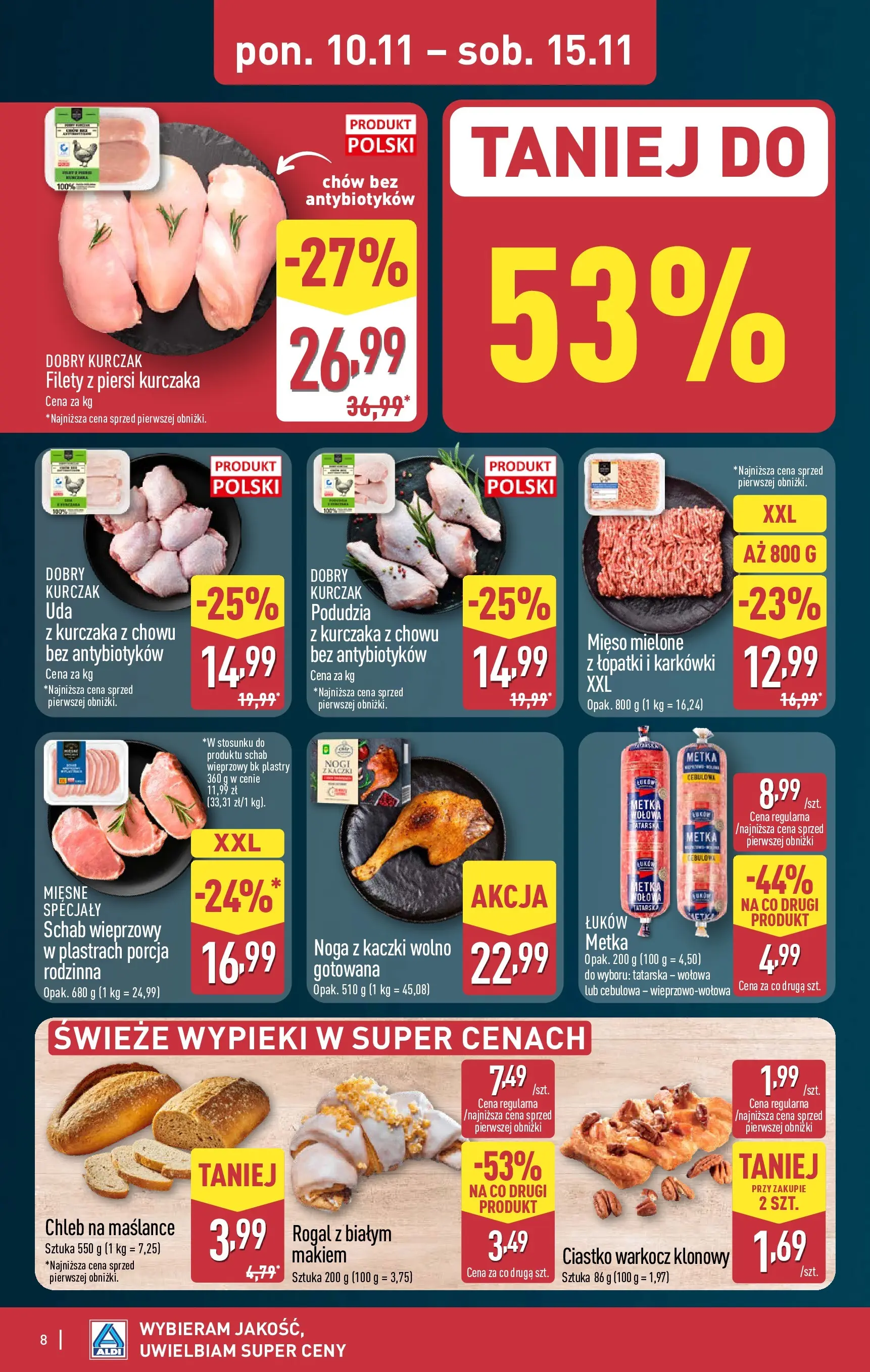 Aldi Gazetka od 10.11.2025 - Ulotka PDF, promocje | Strona: 8 | Produkty: Kurczak, Schab, Piersi, Mięso