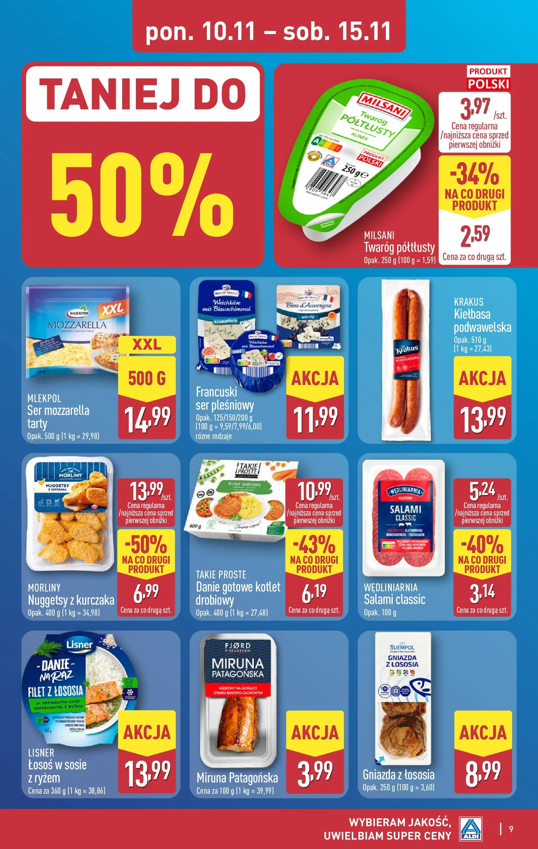 Aldi Gazetka od 10.11.2025 - Ulotka PDF, promocje | Strona: 9 | Produkty: Ser pleśniowy, Twaróg półtłusty, Miruna, Mozzarella