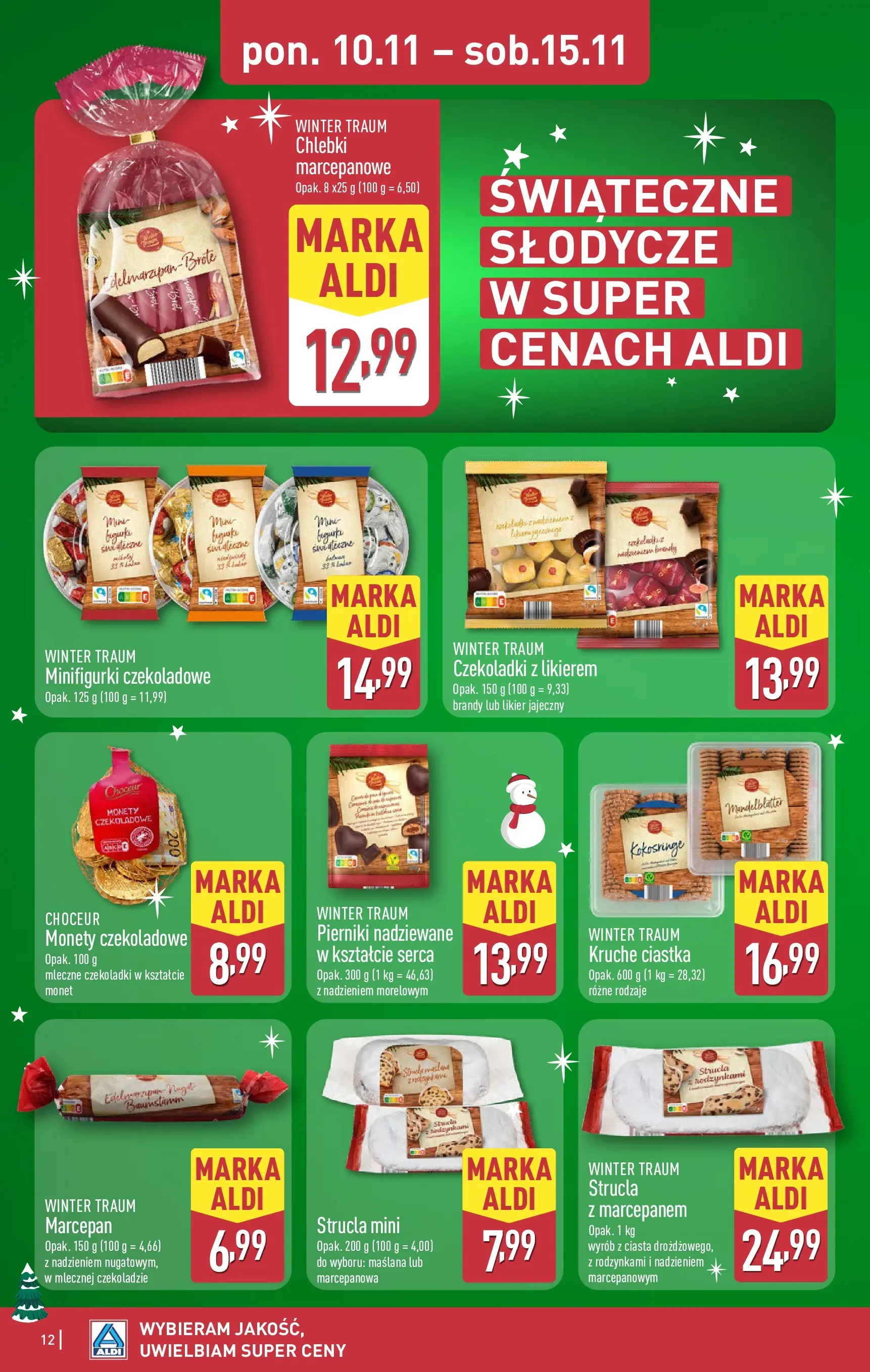 Aldi Gazetka od 10.11.2025 - Ulotka PDF, promocje | Strona: 12 | Produkty: Słodycze, Czekoladki, Likier jajeczny, Marcepan